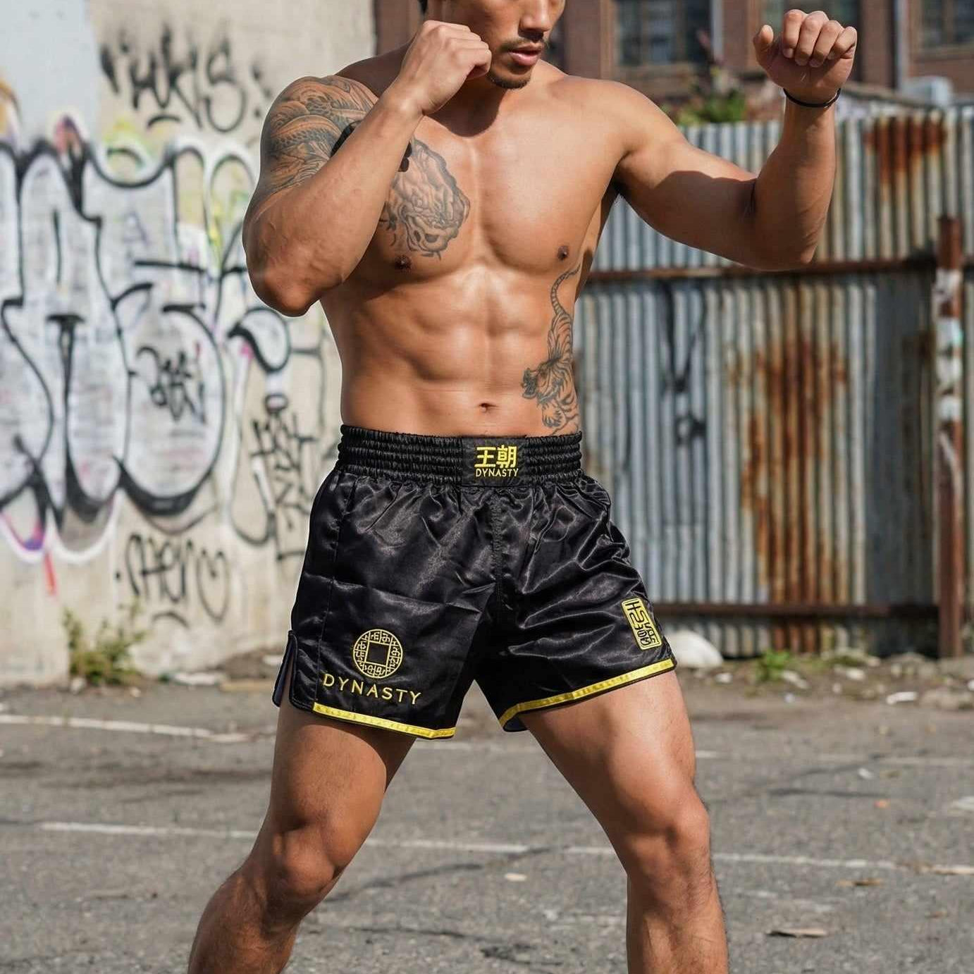 Dynasty Flagship Muay Thai / Sanda Fight Shorts V2 (Black)-Muay Thai / Sanda Shorts - Dynasty Clothing MMA