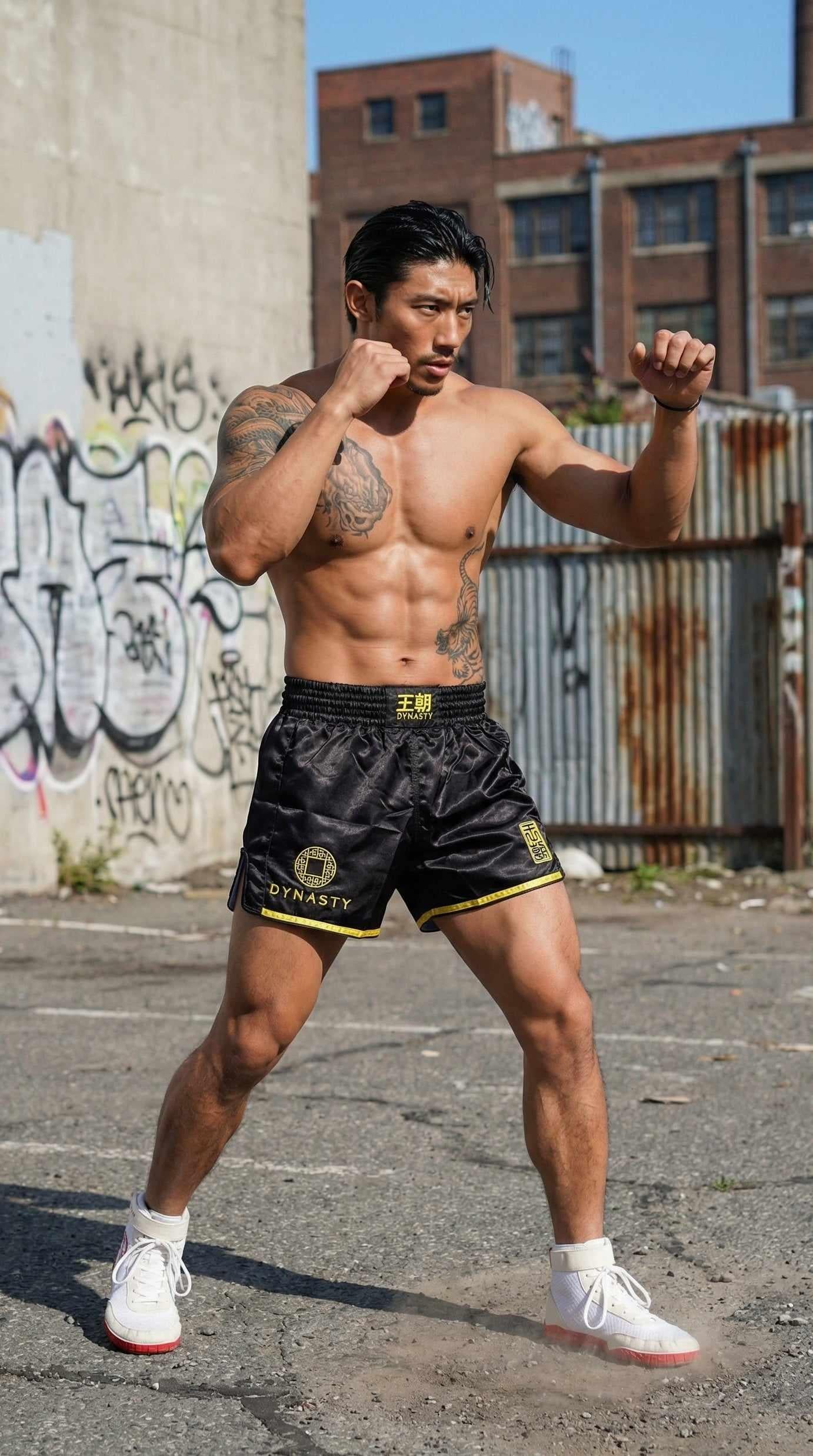 Dynasty Flagship Muay Thai / Sanda Fight Shorts V2 (Black)-Muay Thai / Sanda Shorts - Dynasty Clothing MMA