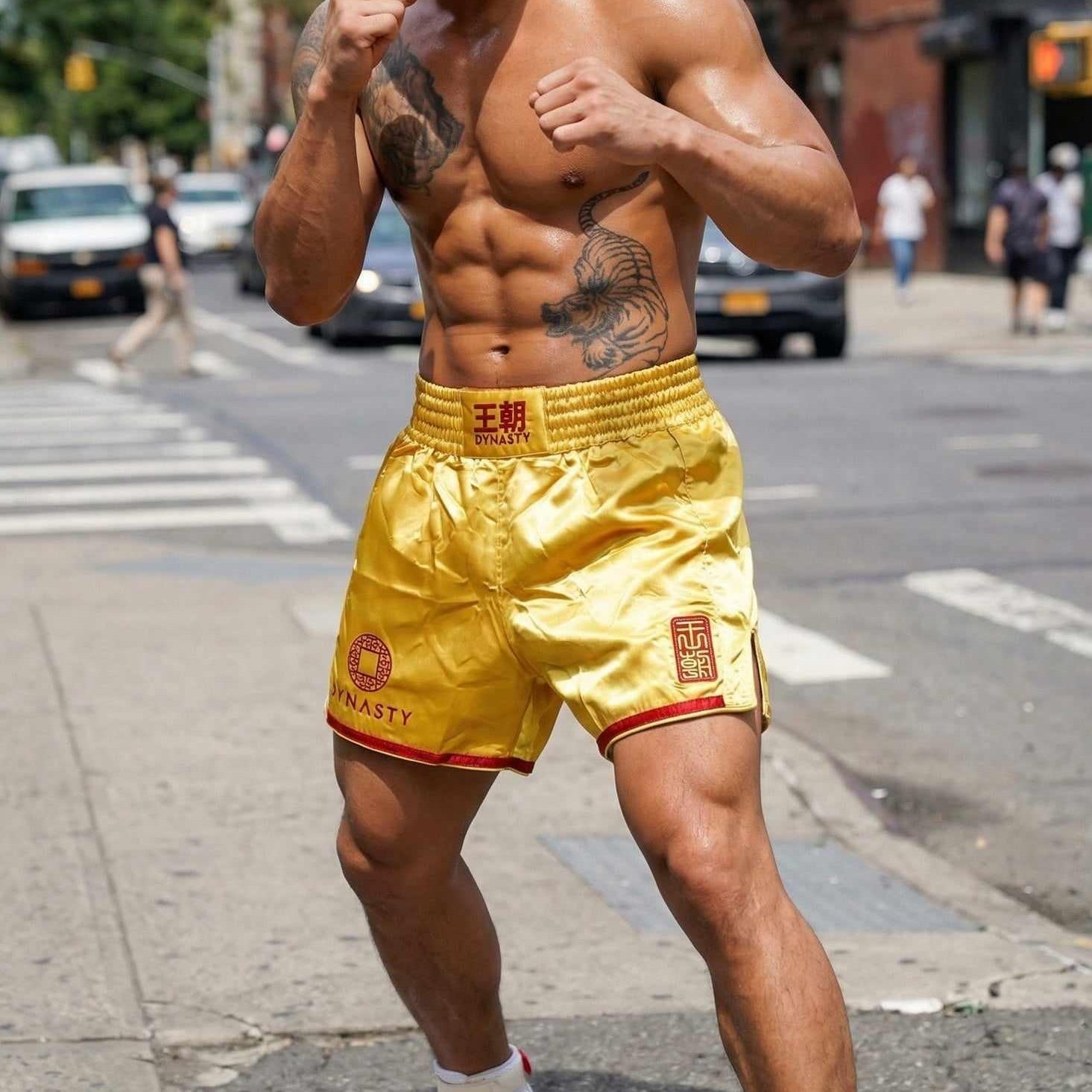 Dynasty Flagship Muay Thai / Sanda Fight Shorts V2 (Gold)-Muay Thai / Sanda Shorts - Dynasty Clothing MMA