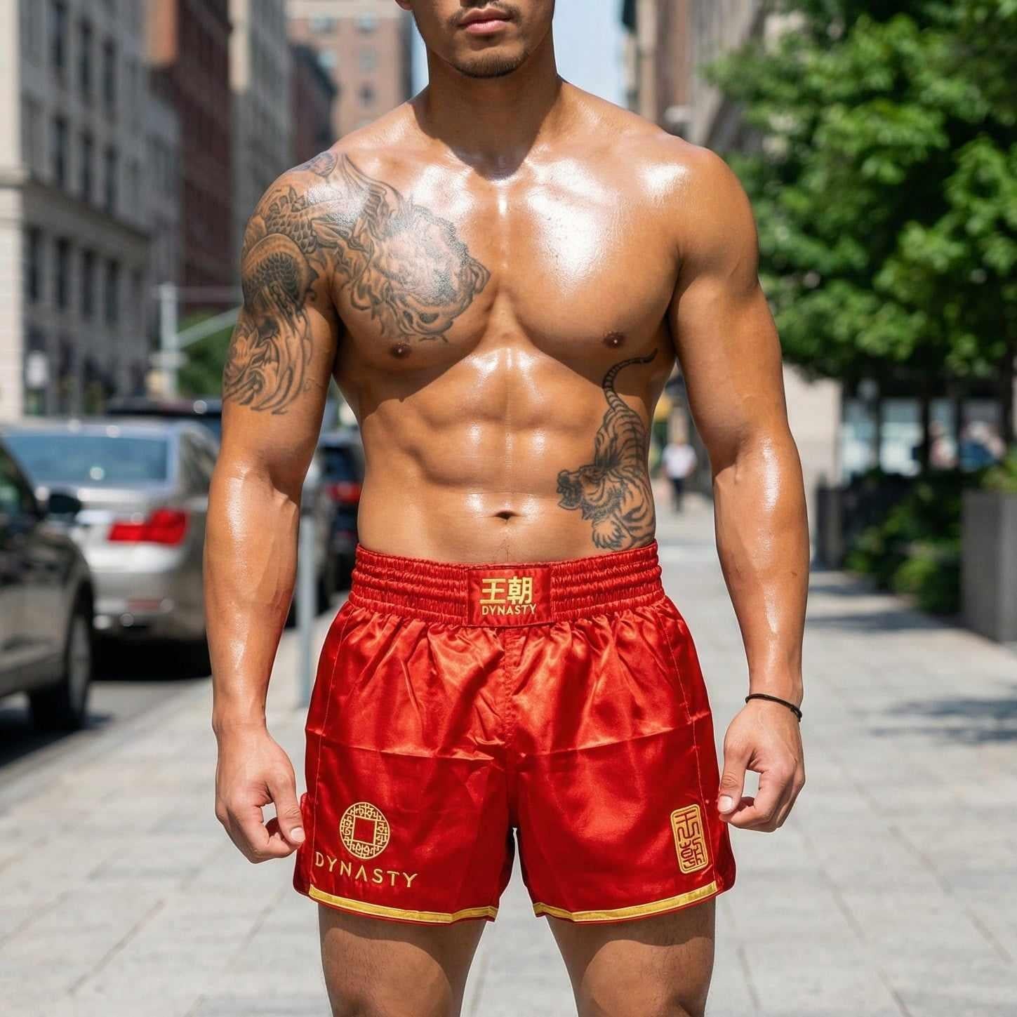 Dynasty Flagship Muay Thai / Sanda Fight Shorts (Red)-Muay Thai / Sanda Shorts - Dynasty Clothing MMA