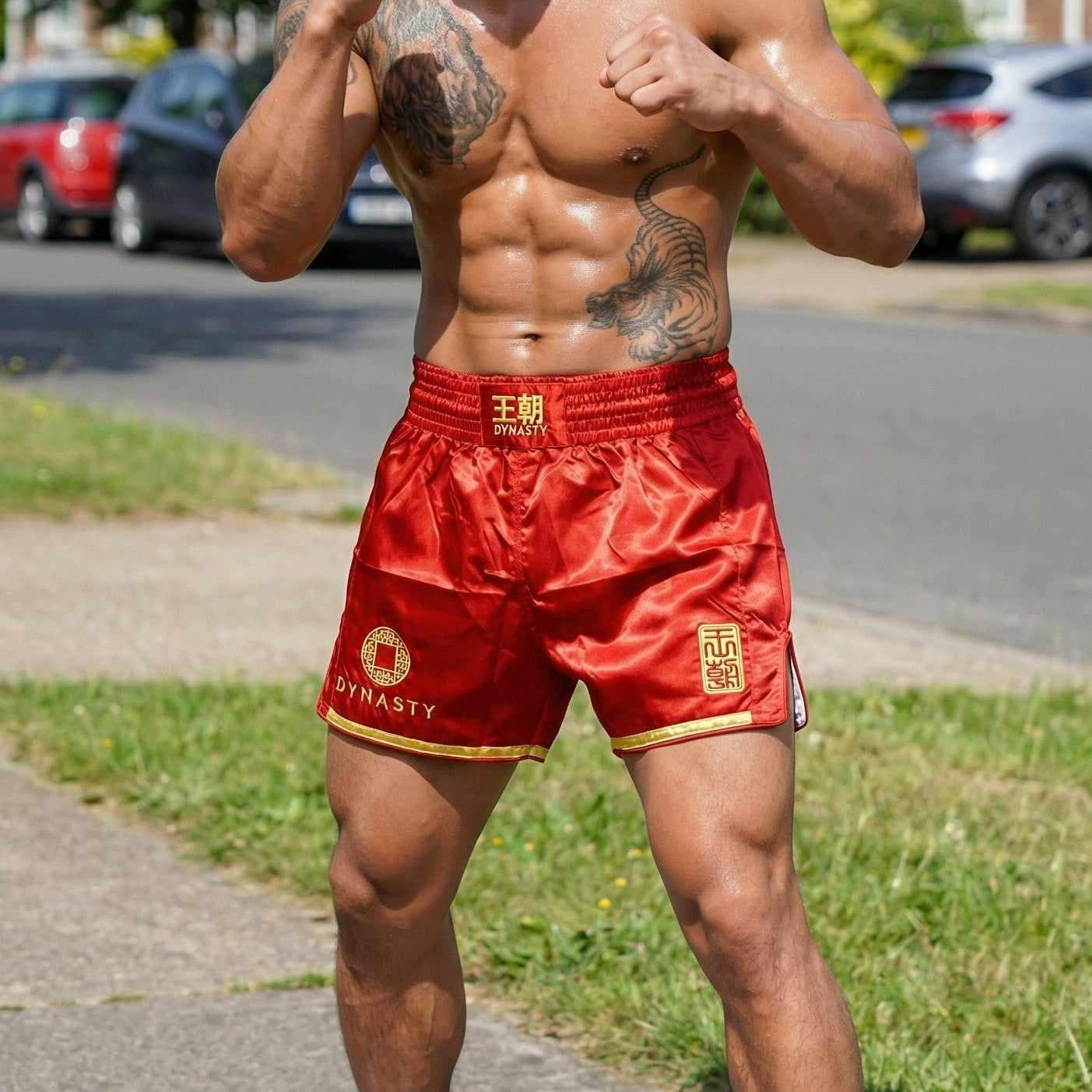 Dynasty Flagship Muay Thai / Sanda Fight Shorts V2 (Red)-Muay Thai / Sanda Shorts - Dynasty Clothing MMA