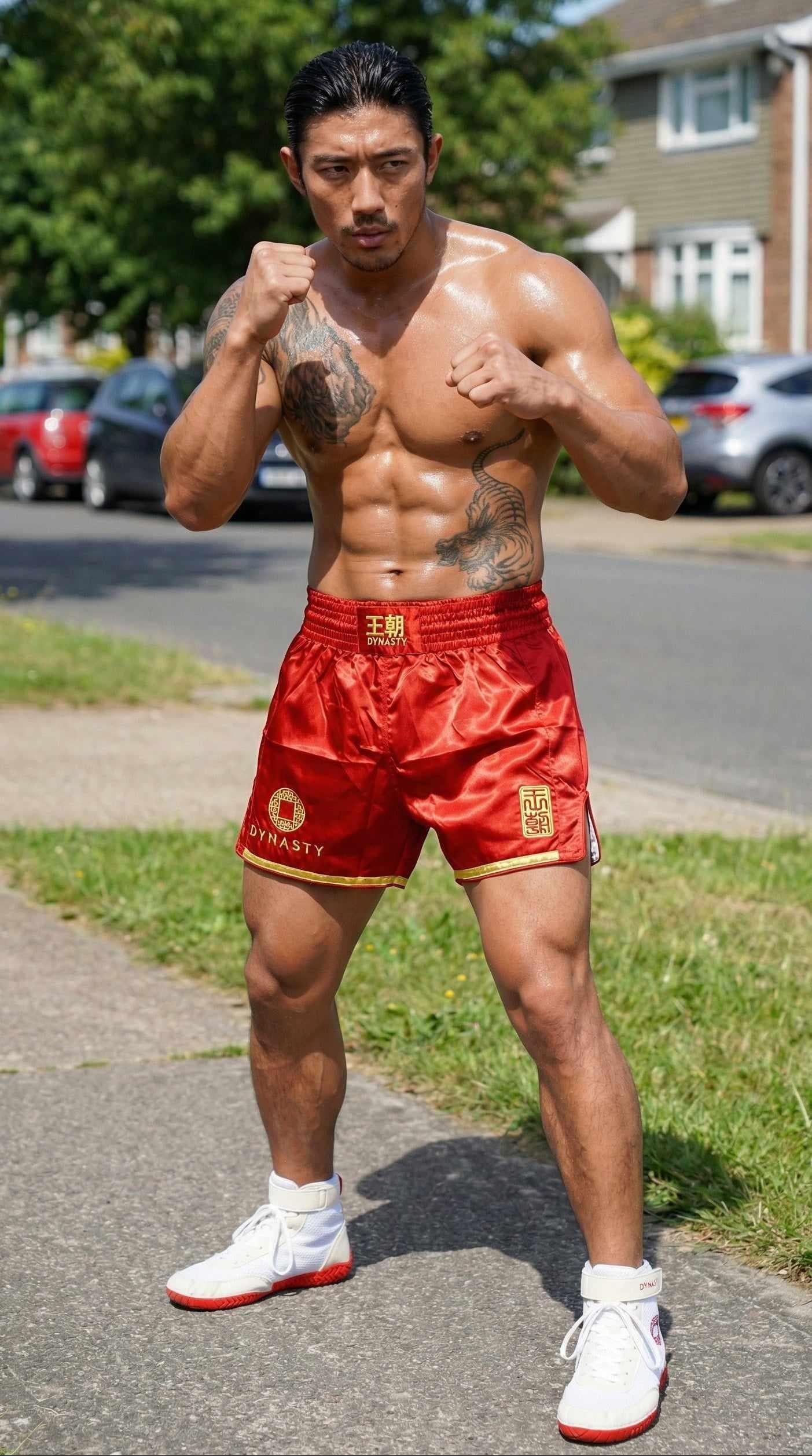 Dynasty Flagship Muay Thai / Sanda Fight Shorts V2 (Red)-Muay Thai / Sanda Shorts - Dynasty Clothing MMA