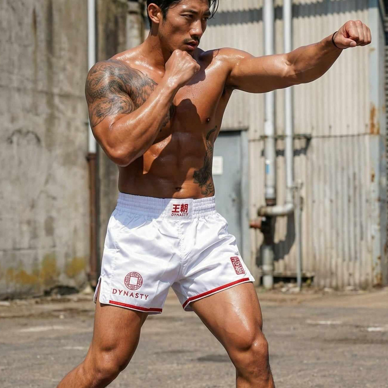 Dynasty Flagship Muay Thai / Sanda Fight Shorts V2 (White)-Muay Thai / Sanda Shorts - Dynasty Clothing MMA
