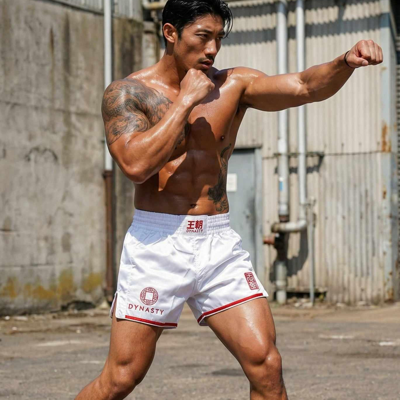 Dynasty Flagship Muay Thai / Sanda Fight Shorts (White)-Muay Thai / Sanda Shorts - Dynasty Clothing MMA