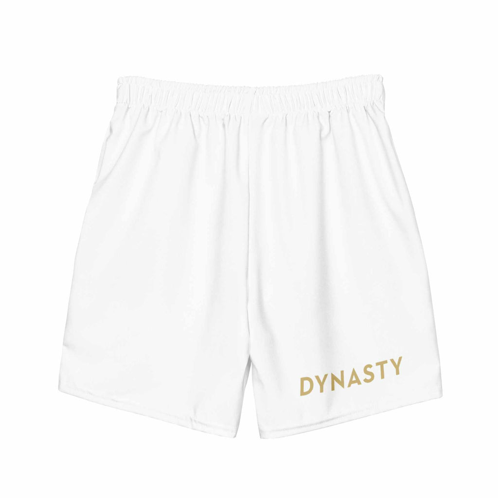 Dynasty Hybrid Emblem Board Shorts (White / Gold)-Hybrid Shorts - Dynasty Clothing MMA