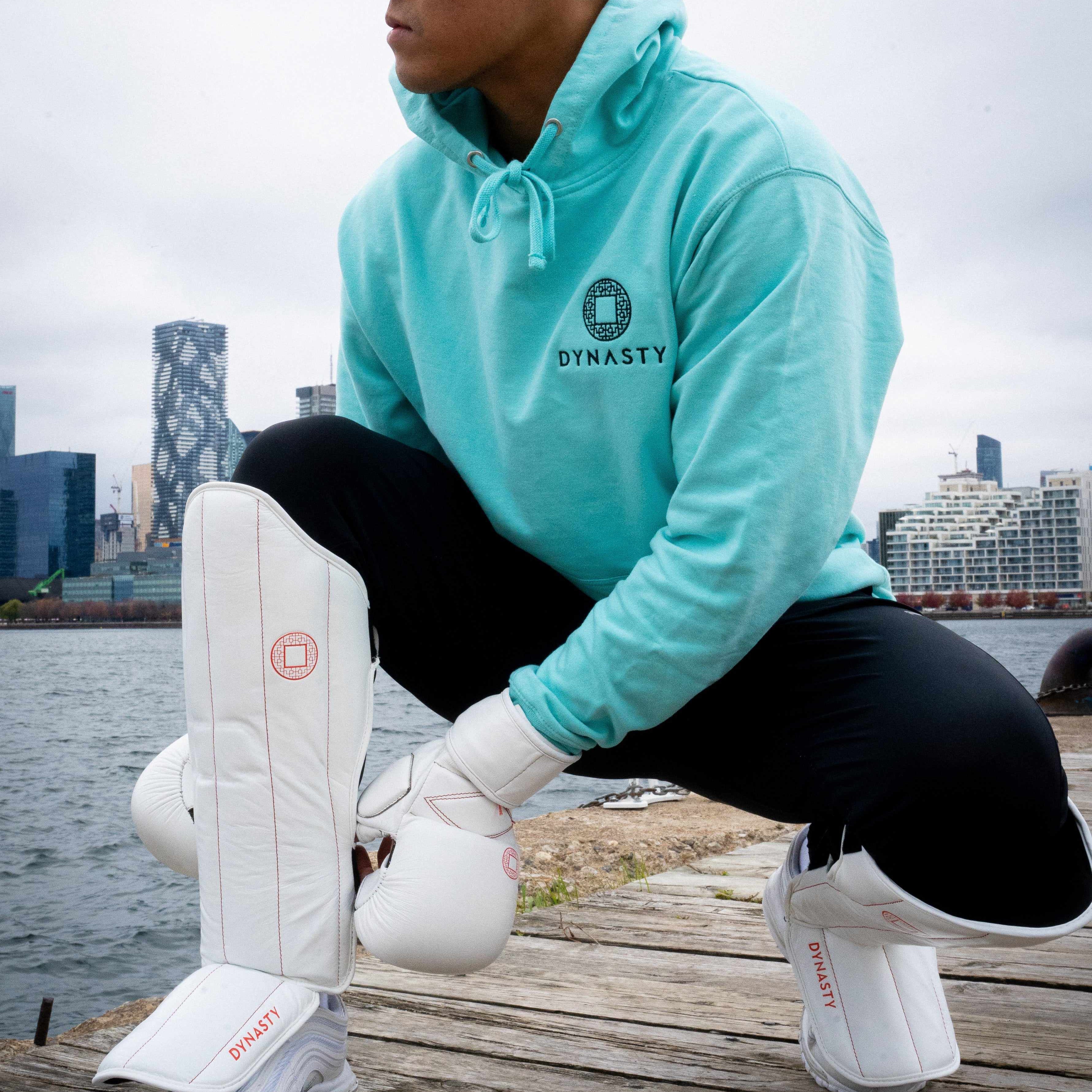 Dynasty Pro Striking Shin Guards (White / Red)-Striking / Protective Gear - Dynasty Clothing MMA