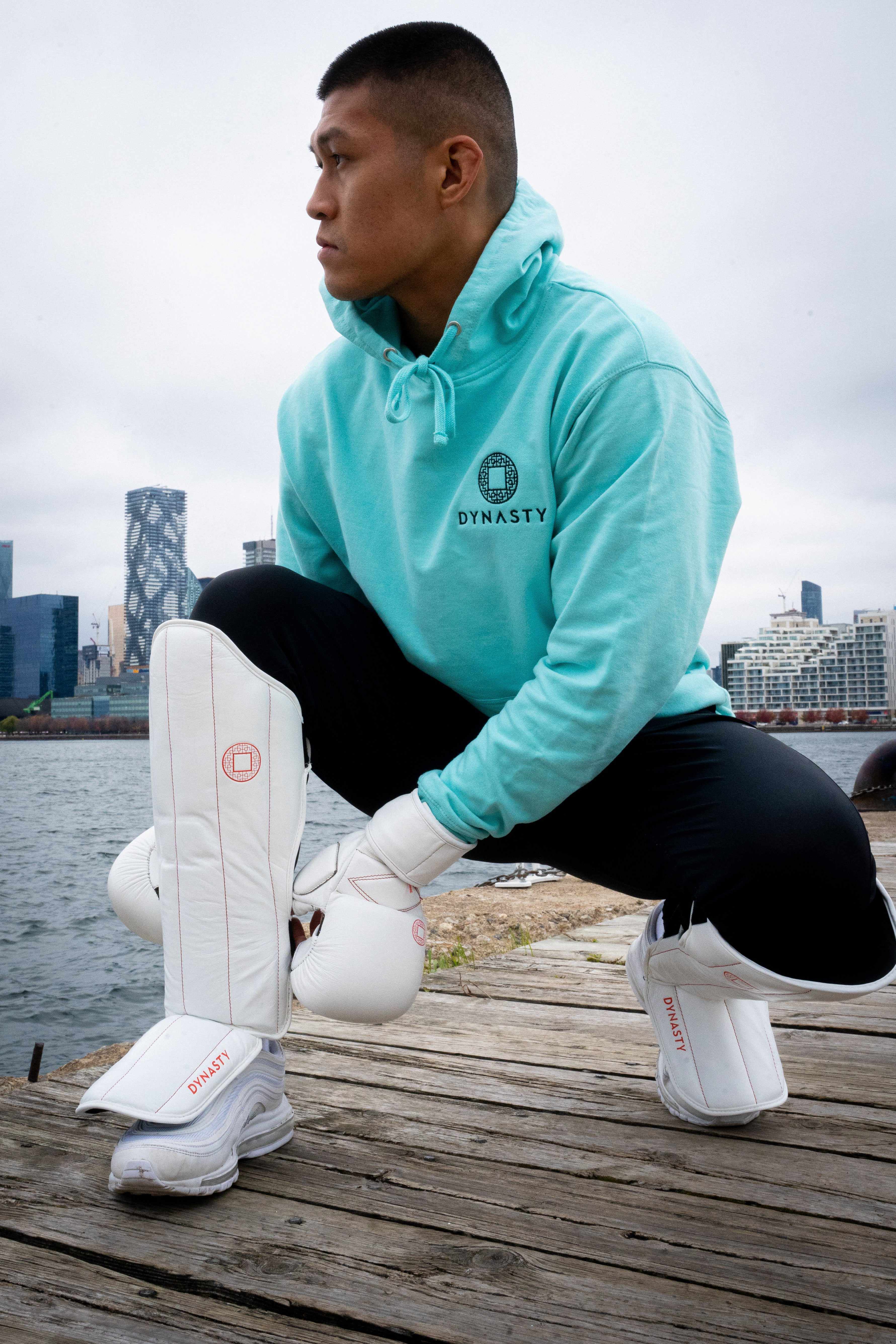 Dynasty Pro Striking Shin Guards (White / Red)-Striking / Protective Gear - Dynasty Clothing MMA