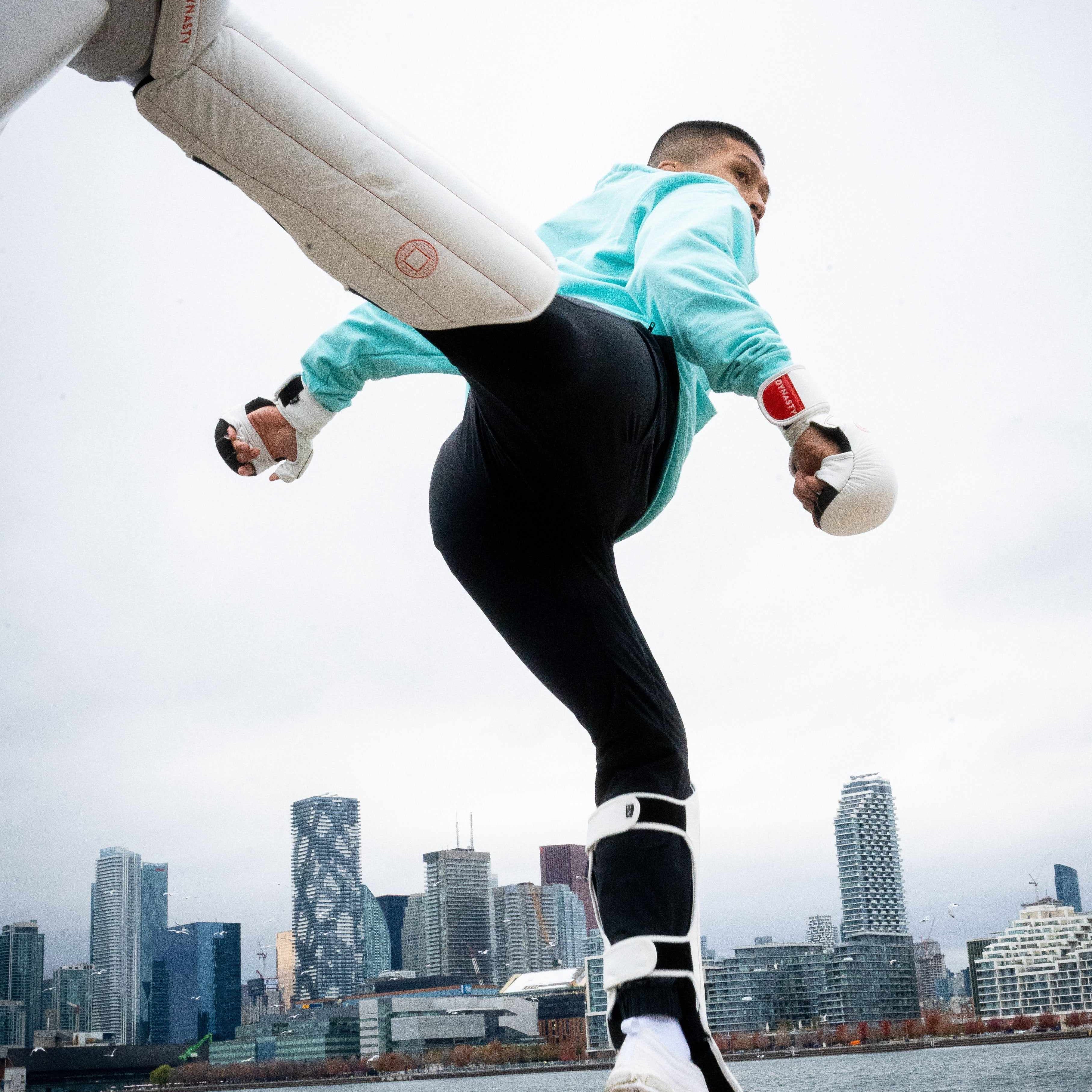 Dynasty Pro Striking Shin Guards (White / Red)-Striking / Protective Gear - Dynasty Clothing MMA