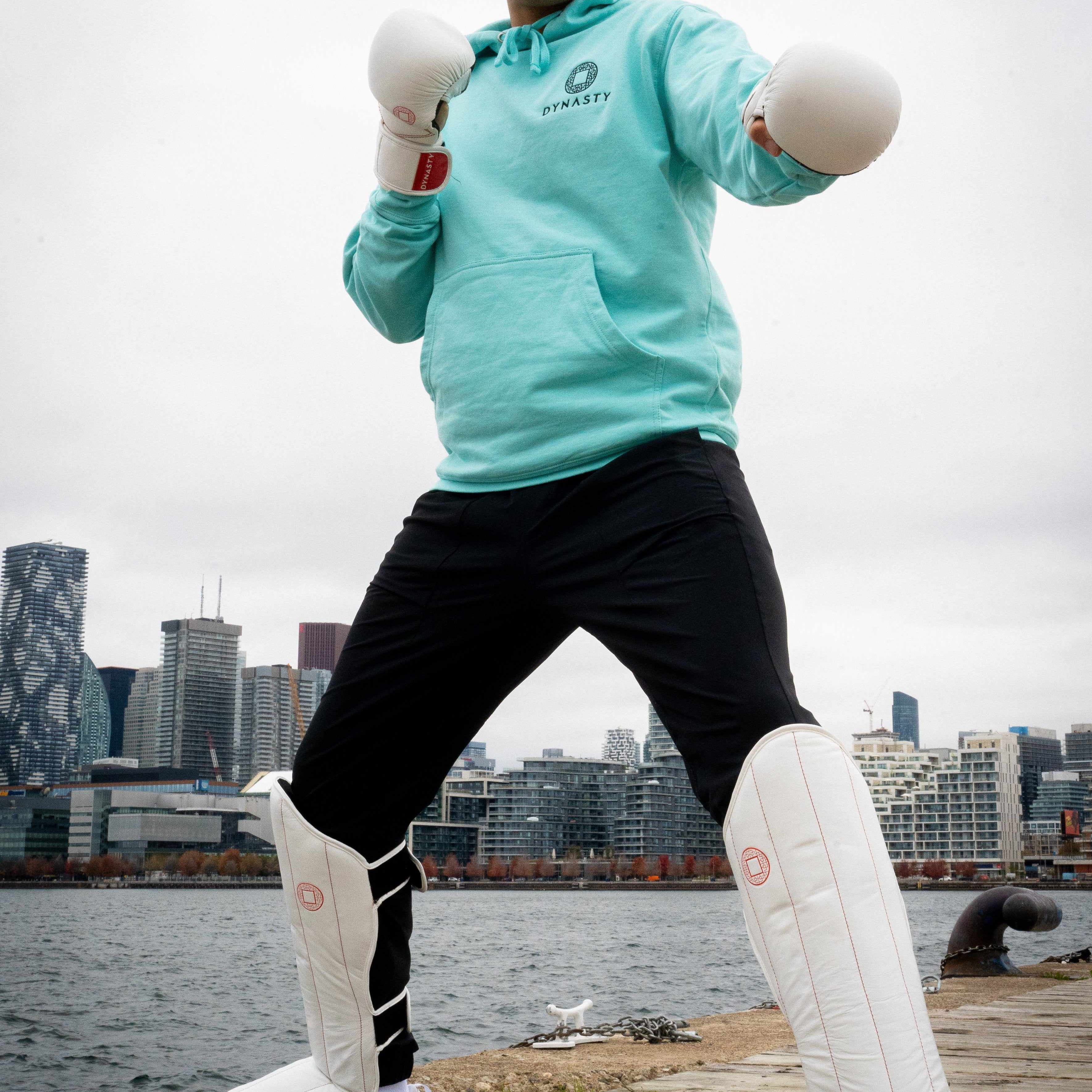 Dynasty Pro Striking Shin Guards (White / Red)-Striking / Protective Gear - Dynasty Clothing MMA