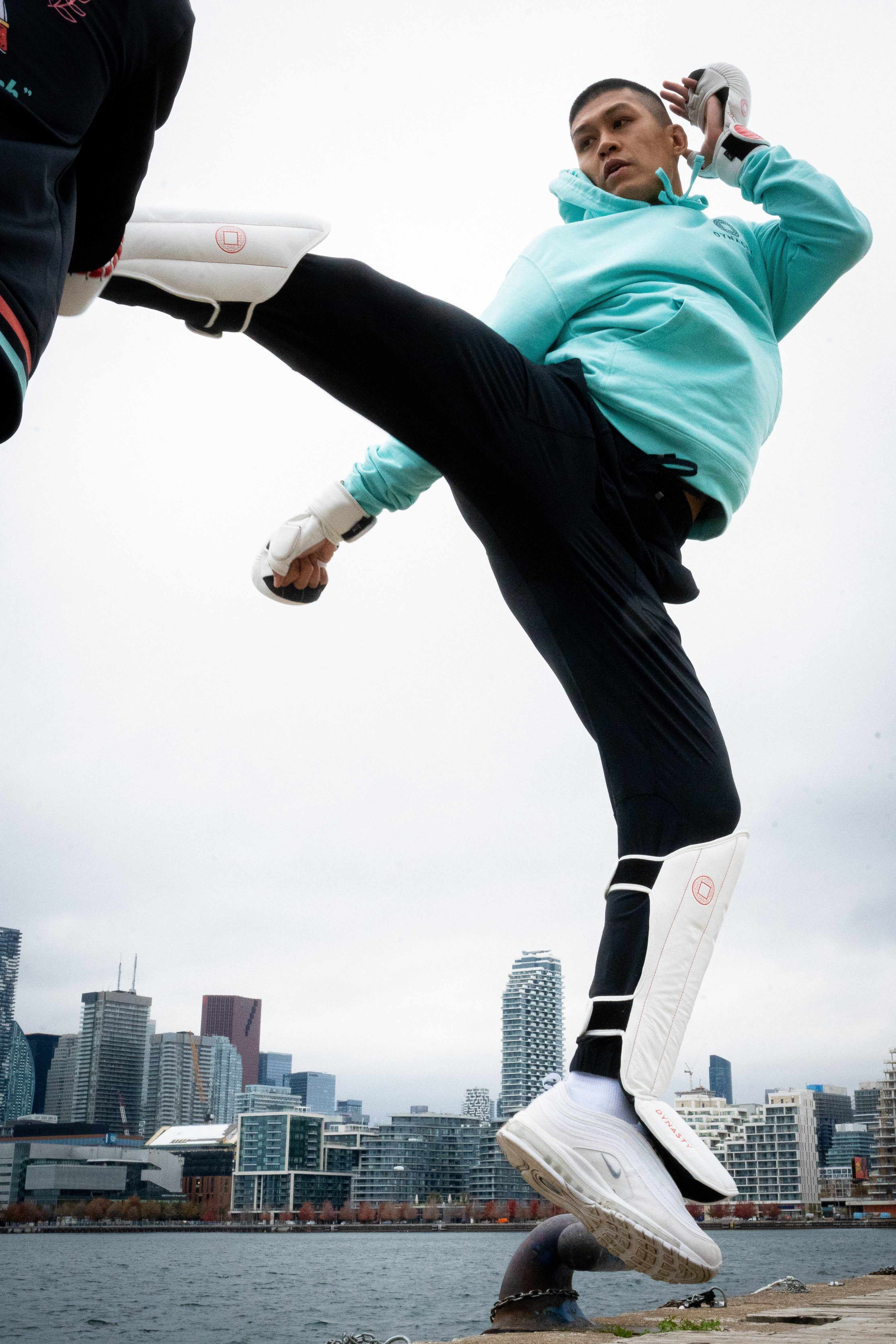 Dynasty Pro Striking Shin Guards (White / Red)-Striking / Protective Gear - Dynasty Clothing MMA