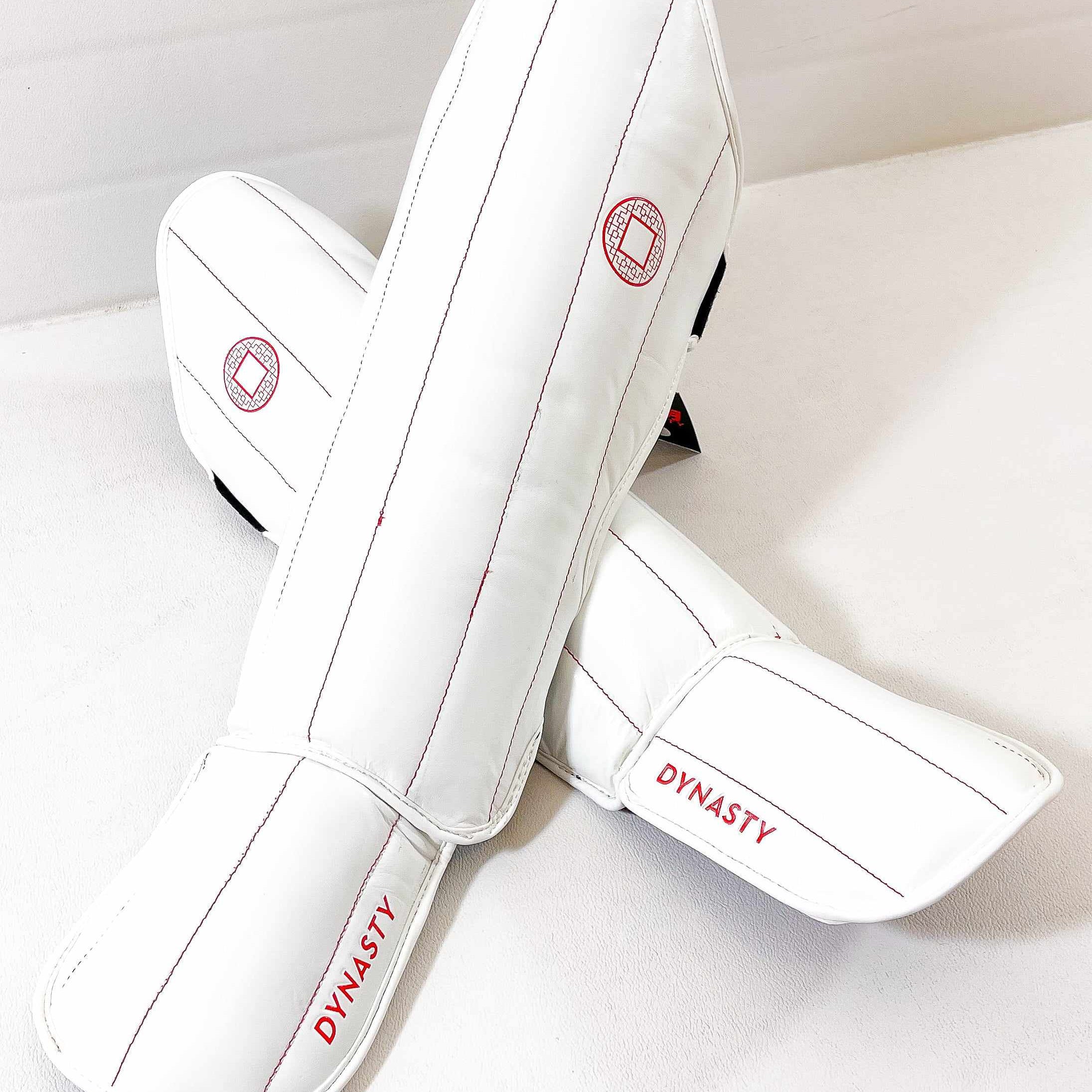 Dynasty Pro Striking Shin Guards (White / Red)-Striking / Protective Gear - Dynasty Clothing MMA