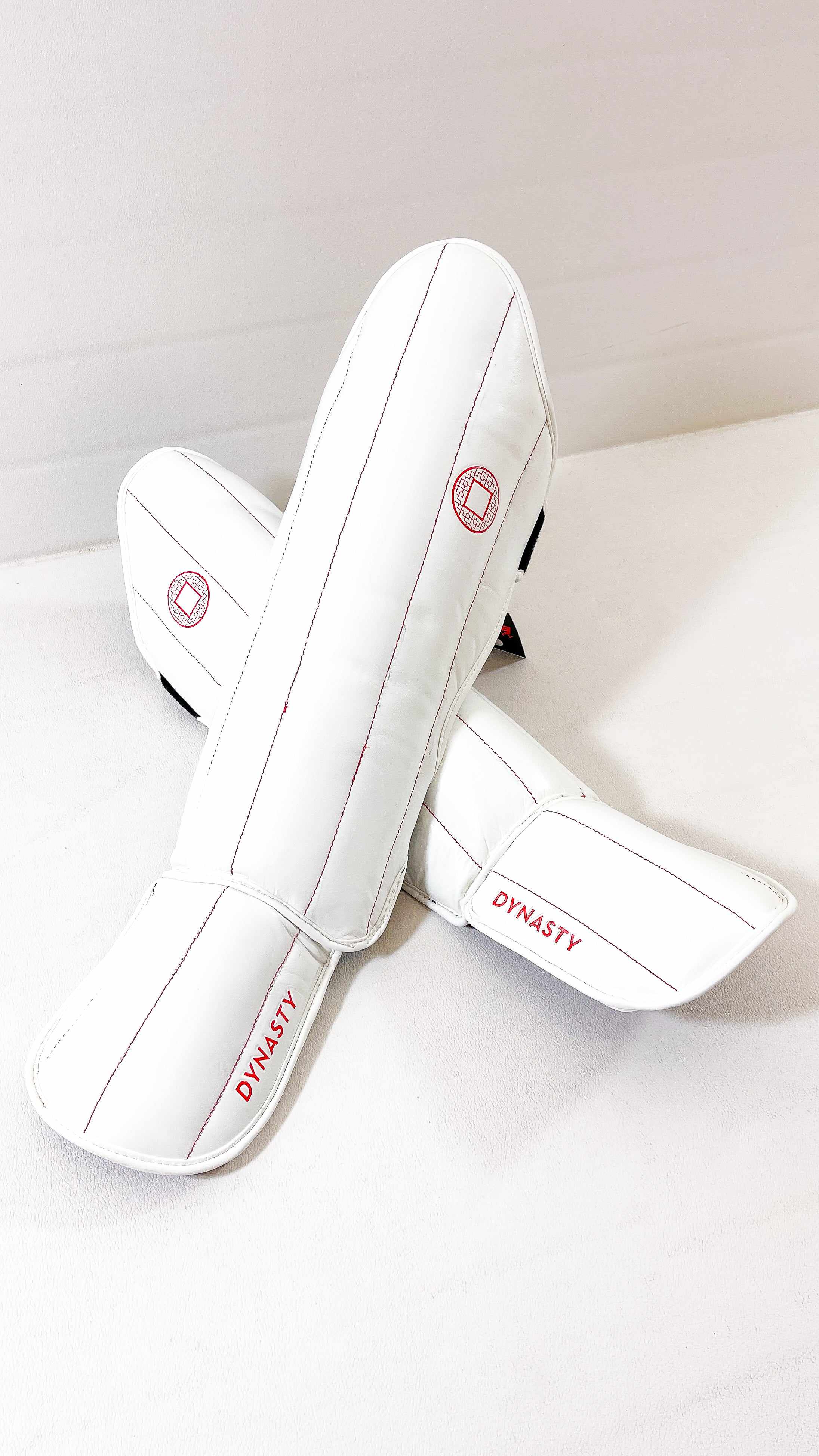 Dynasty Pro Striking Shin Guards (White / Red)-Striking / Protective Gear - Dynasty Clothing MMA