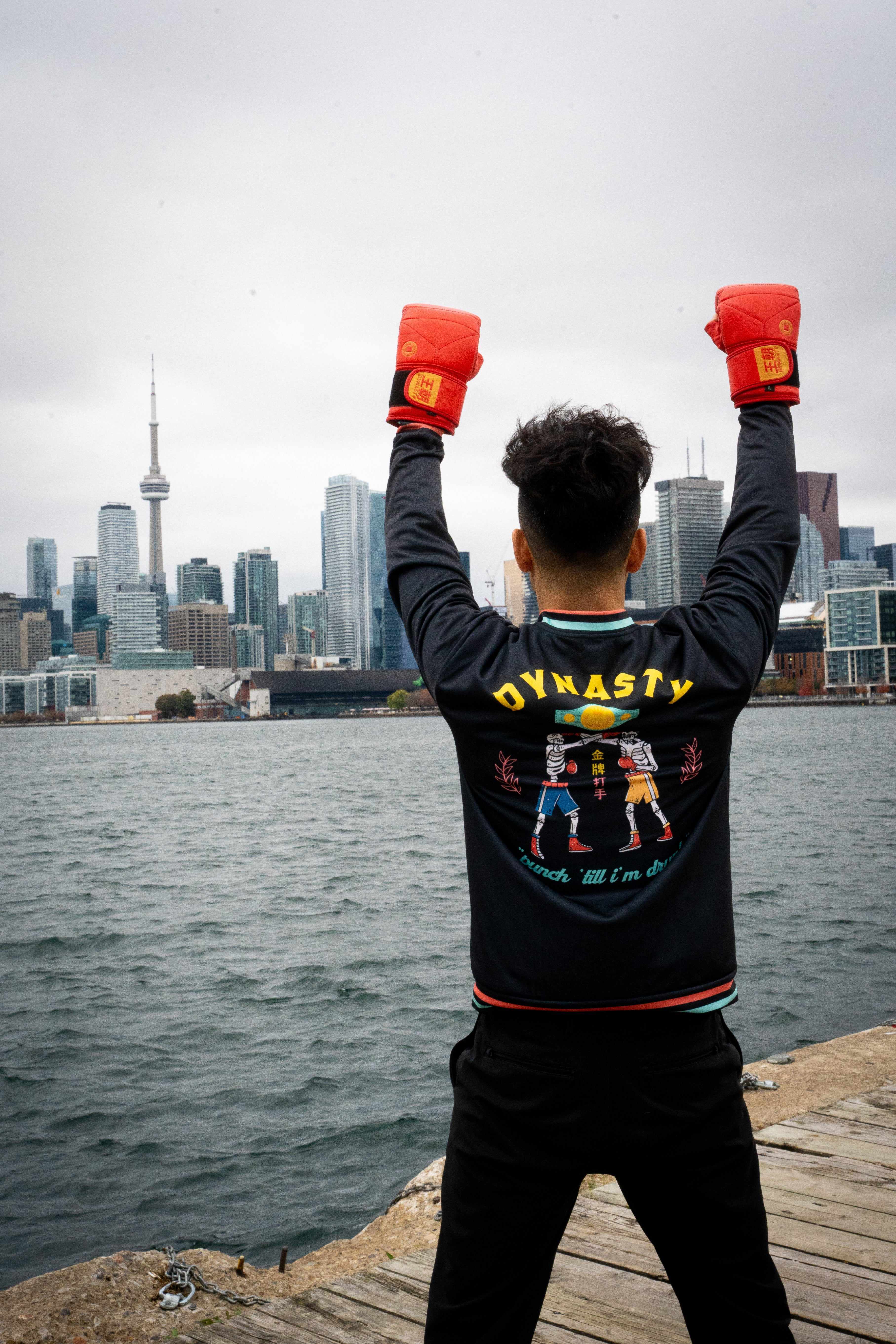 Old School Boxing Club "Punch 'Till I'm Drunk" Bomber Jacket (Black)-Bomber Jacket - Dynasty Clothing MMA