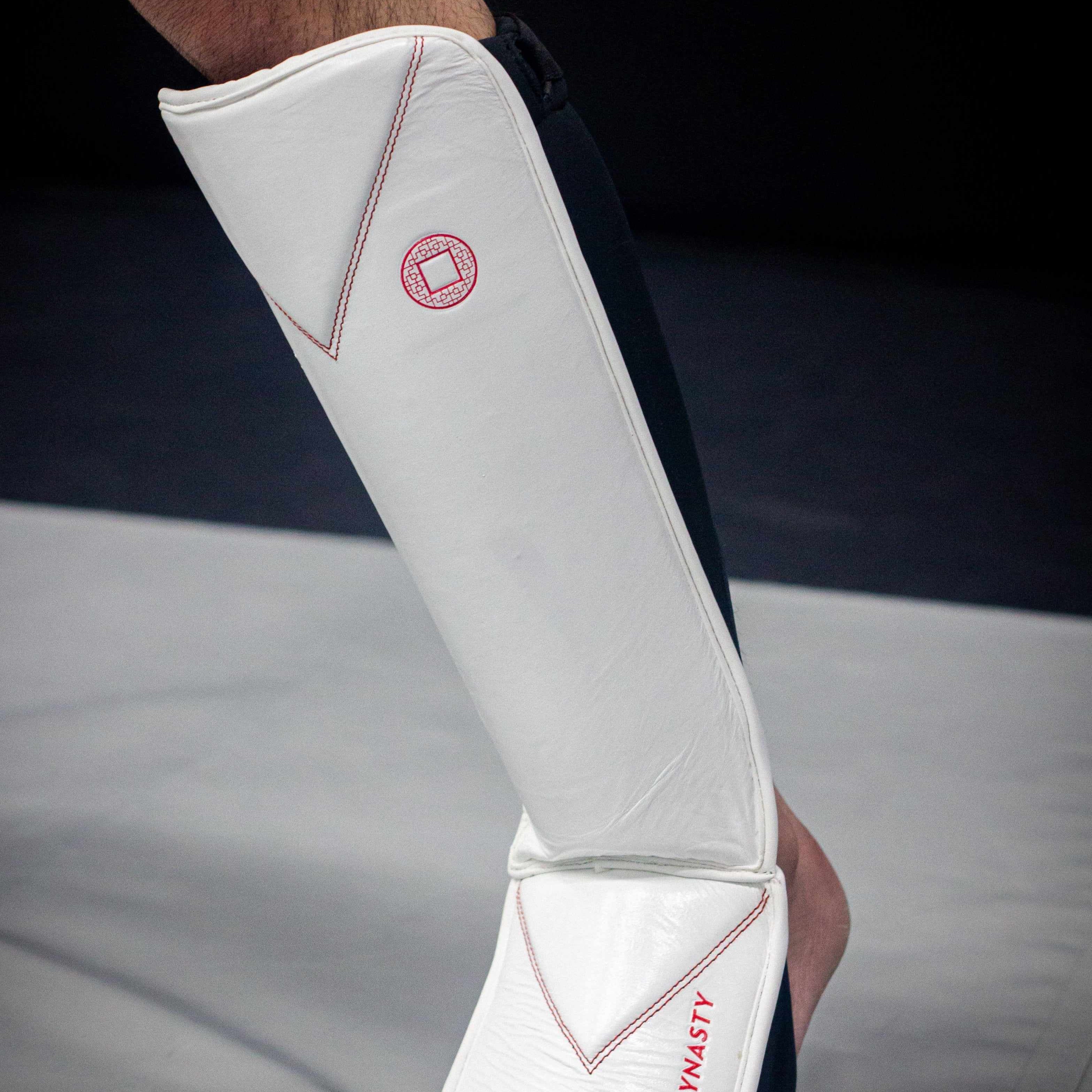 Dynasty Diamond Pro MMA Shin Guards (White / Red)-Striking / Protective Gear - Dynasty Clothing MMA