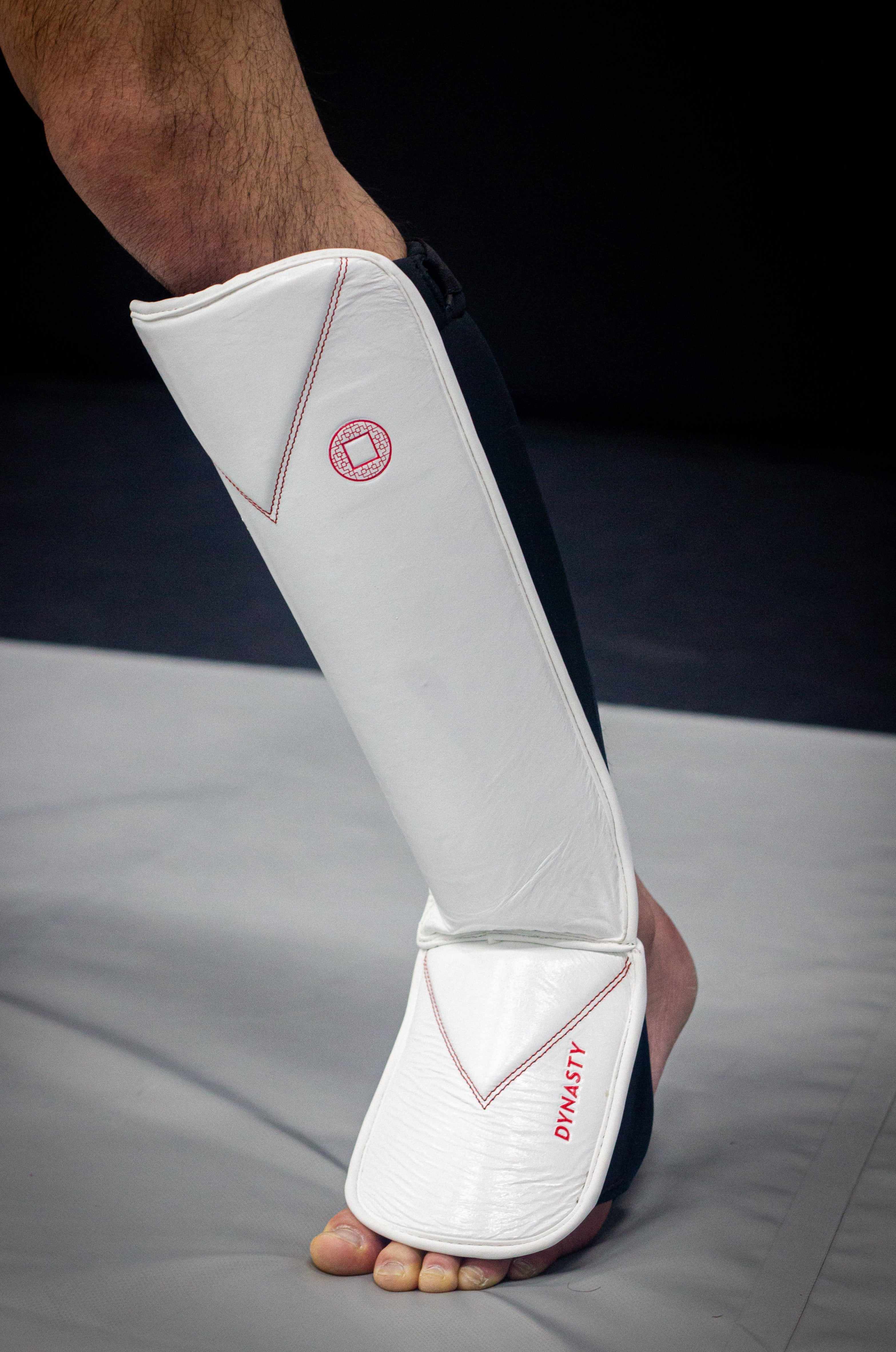 Dynasty Diamond Pro MMA Shin Guards (White / Red)-Striking / Protective Gear - Dynasty Clothing MMA