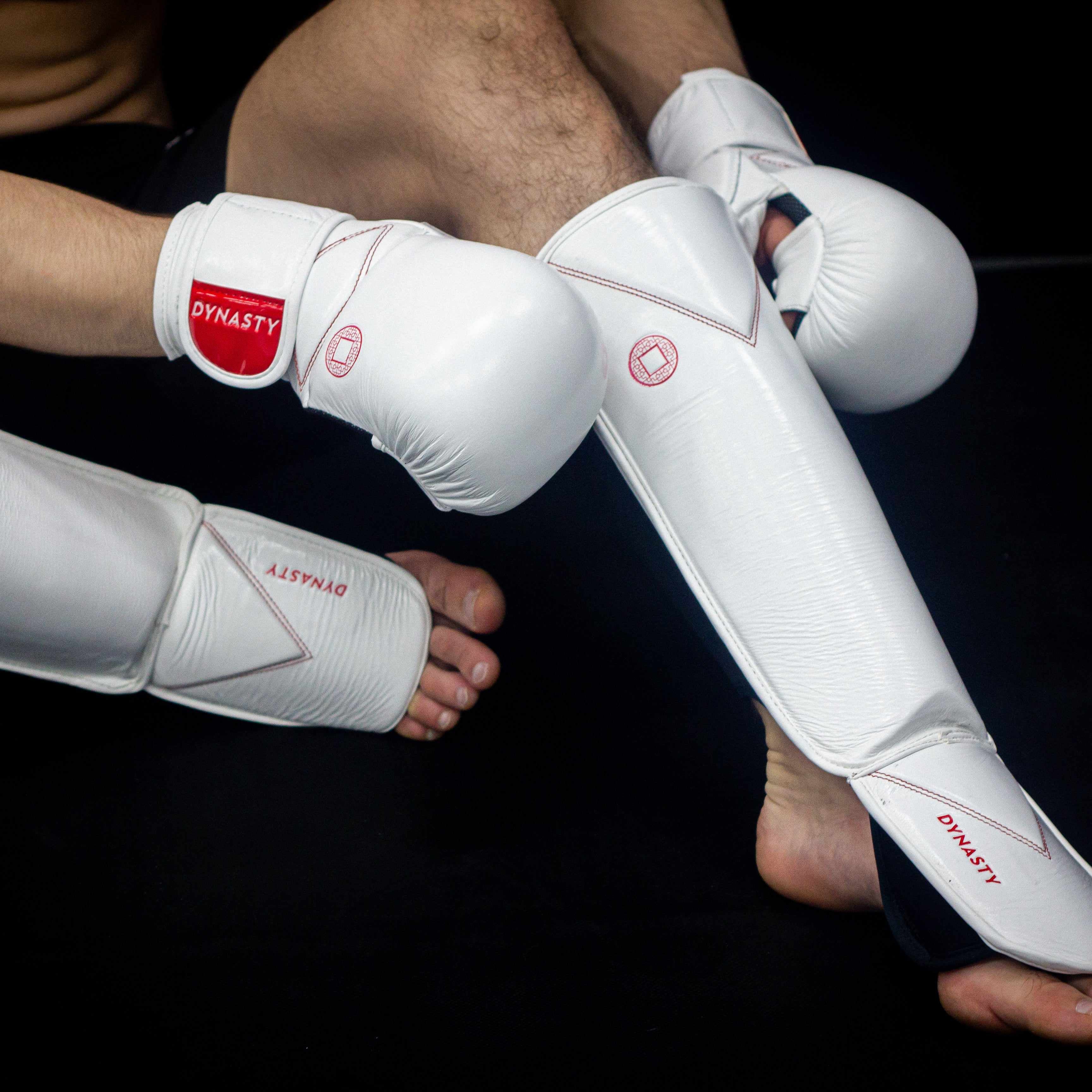Dynasty Diamond Pro MMA Shin Guards (White / Red)-Striking / Protective Gear - Dynasty Clothing MMA