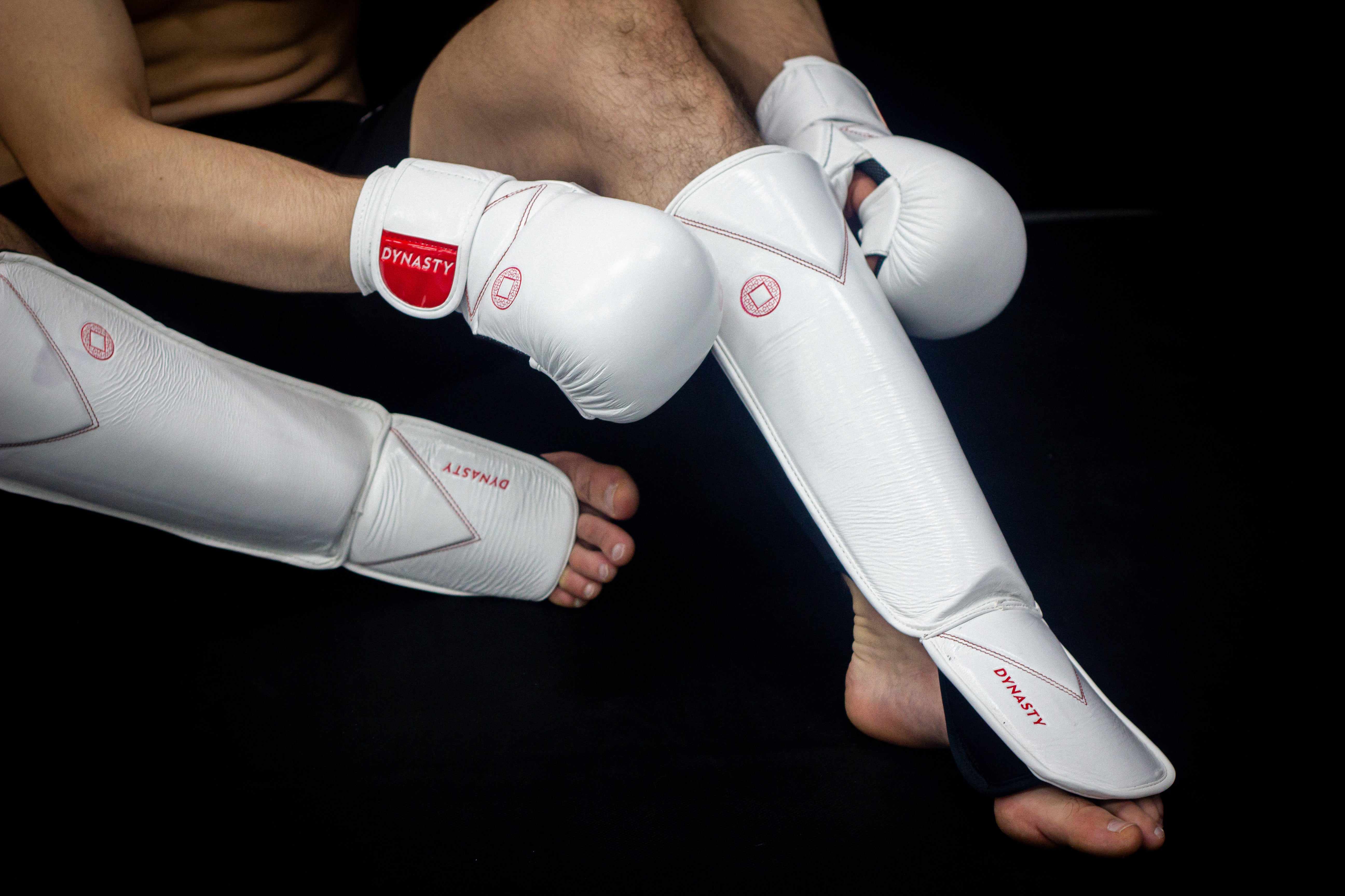 Dynasty Diamond Pro MMA Shin Guards (White / Red)-Striking / Protective Gear - Dynasty Clothing MMA