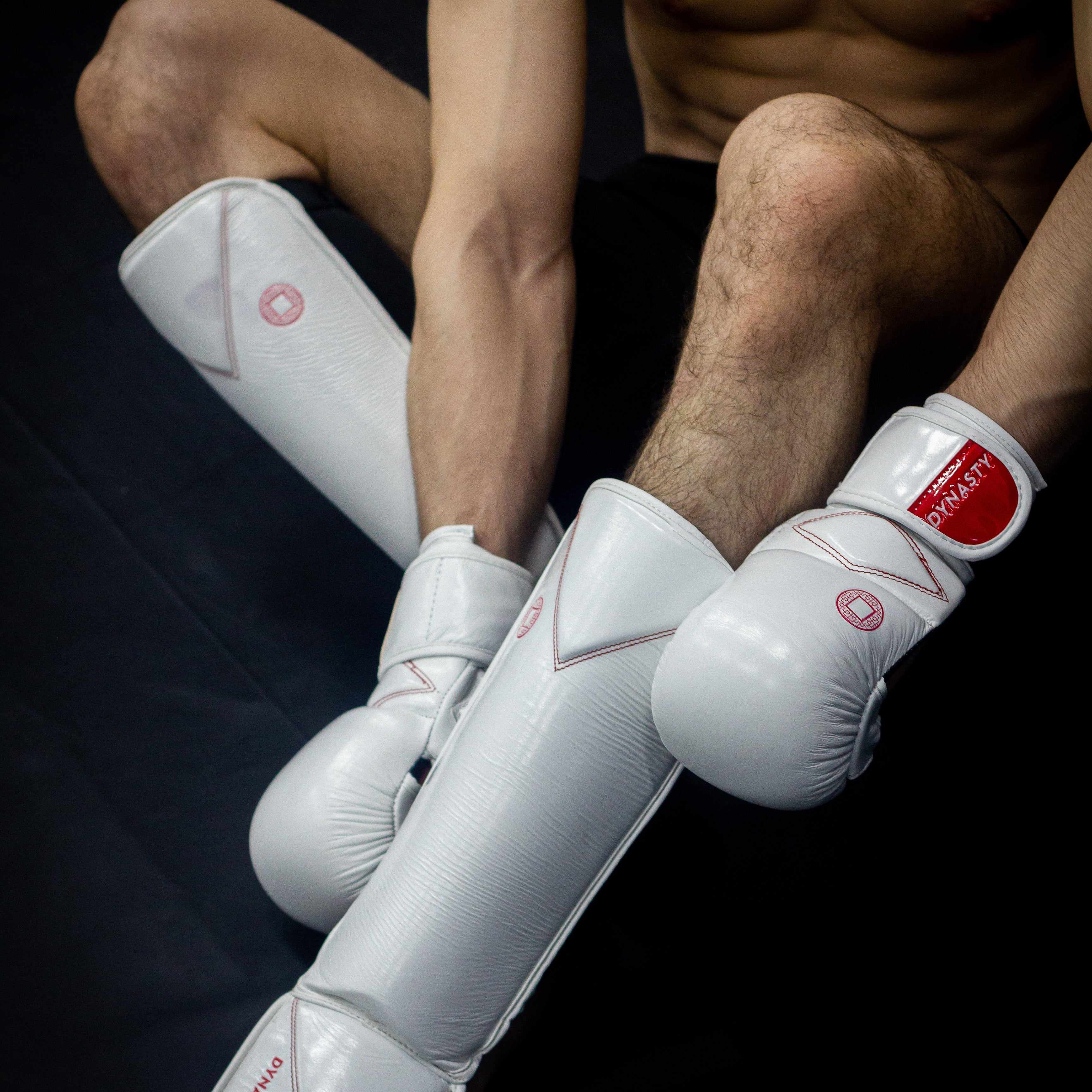 Dynasty Diamond Pro MMA Shin Guards (White / Red)-Striking / Protective Gear - Dynasty Clothing MMA