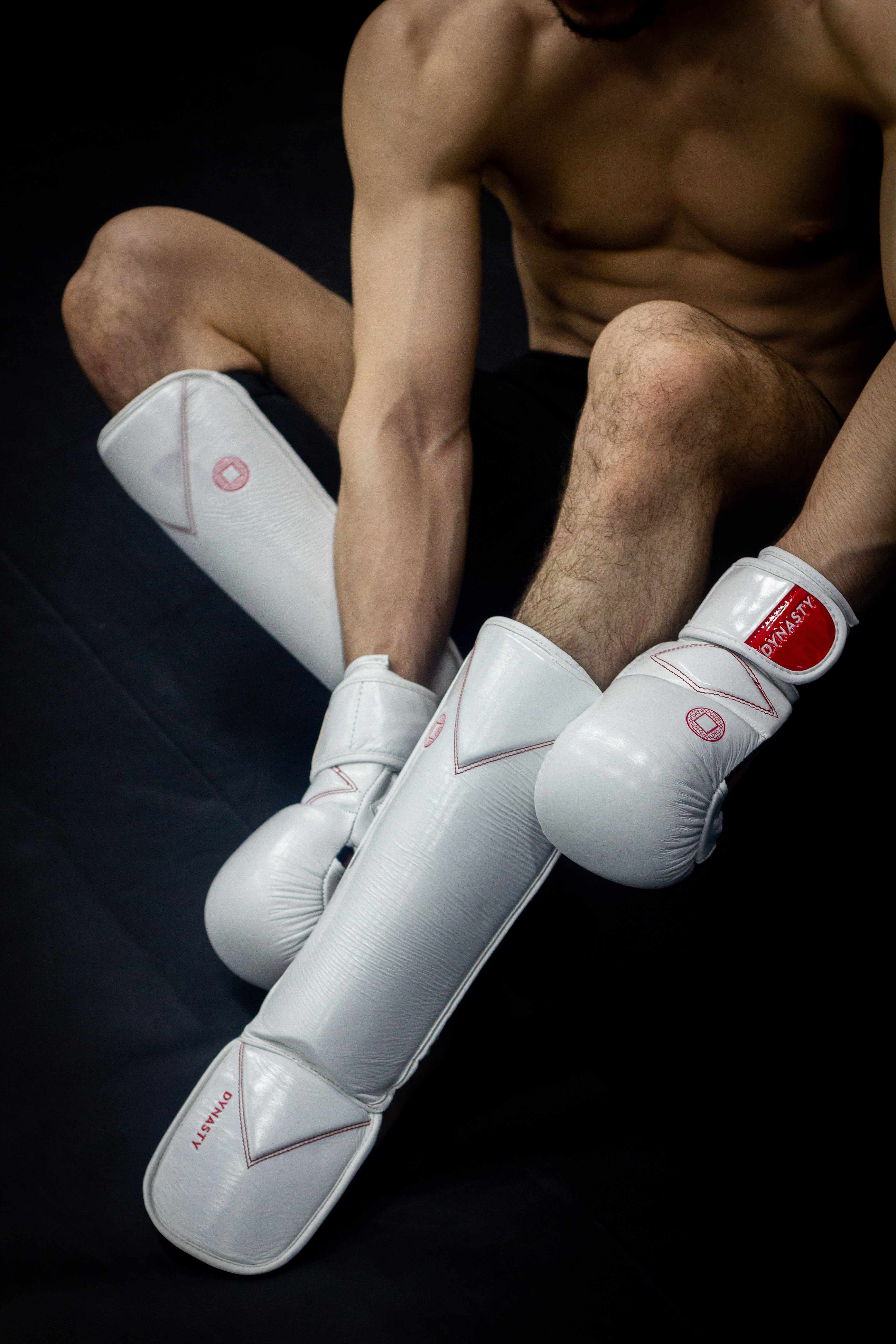 Dynasty Diamond Pro MMA Shin Guards (White / Red)-Striking / Protective Gear - Dynasty Clothing MMA