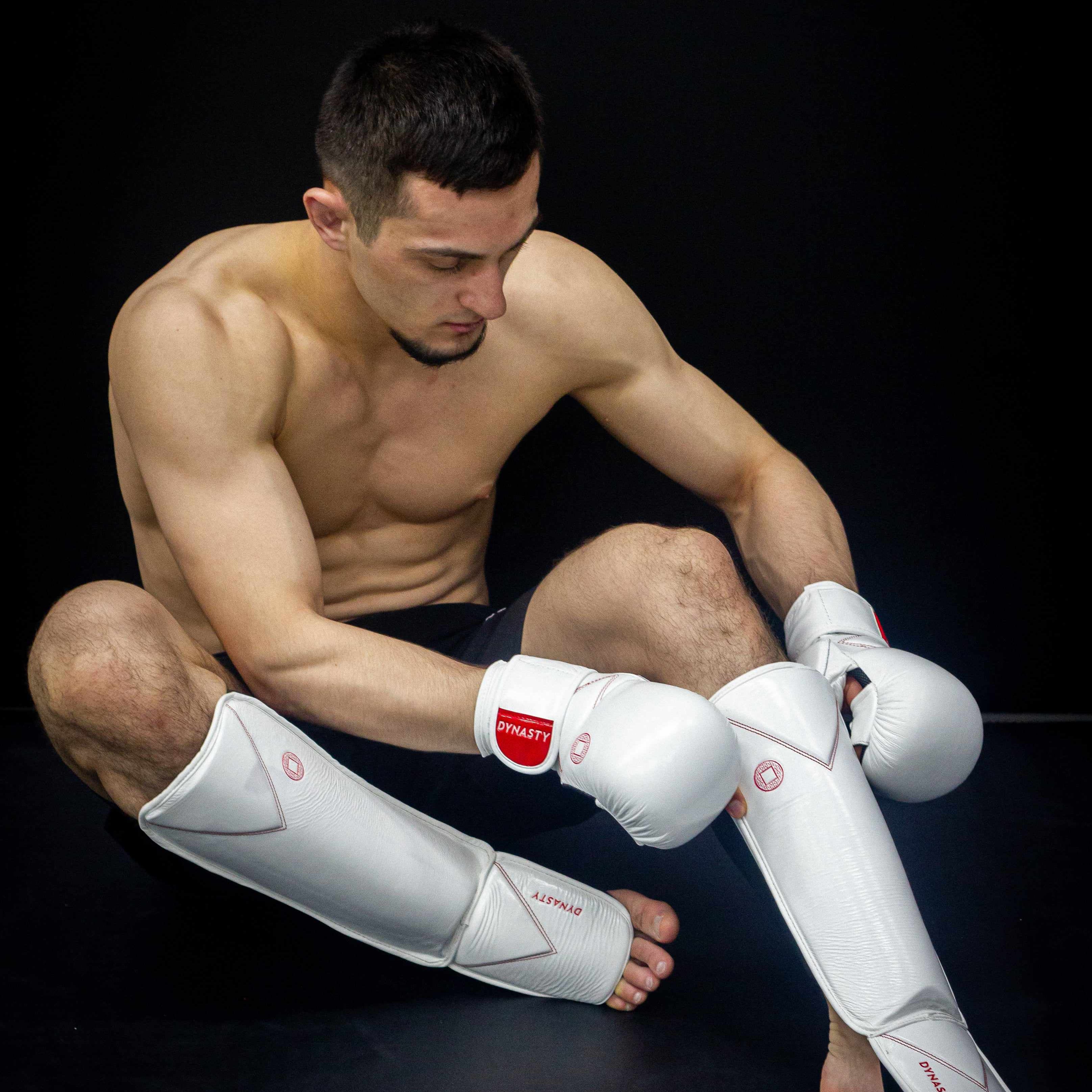 Dynasty Diamond Pro MMA Shin Guards (White / Red)-Striking / Protective Gear - Dynasty Clothing MMA