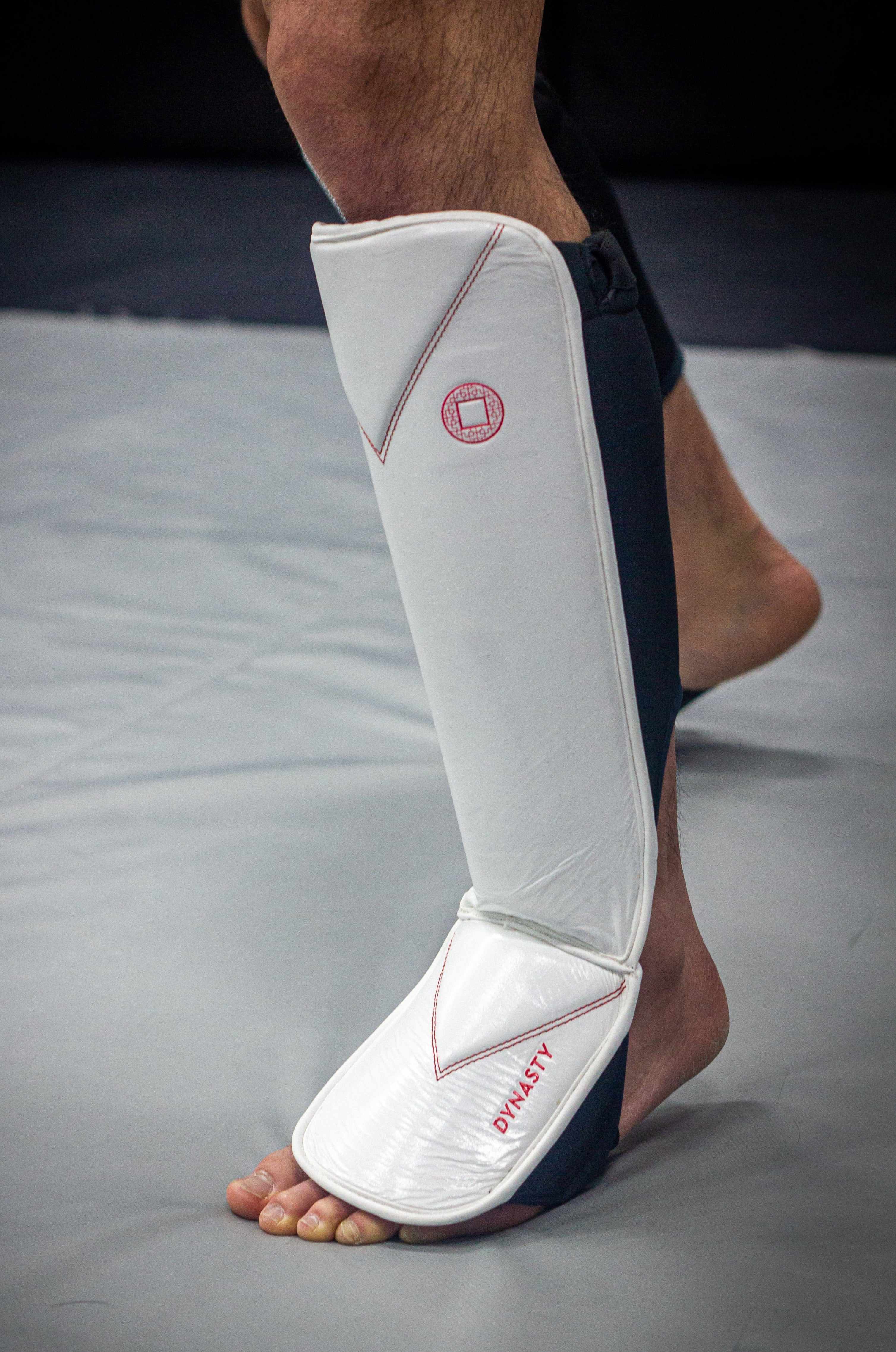 Dynasty Diamond Pro MMA Shin Guards (White / Red)-Striking / Protective Gear - Dynasty Clothing MMA