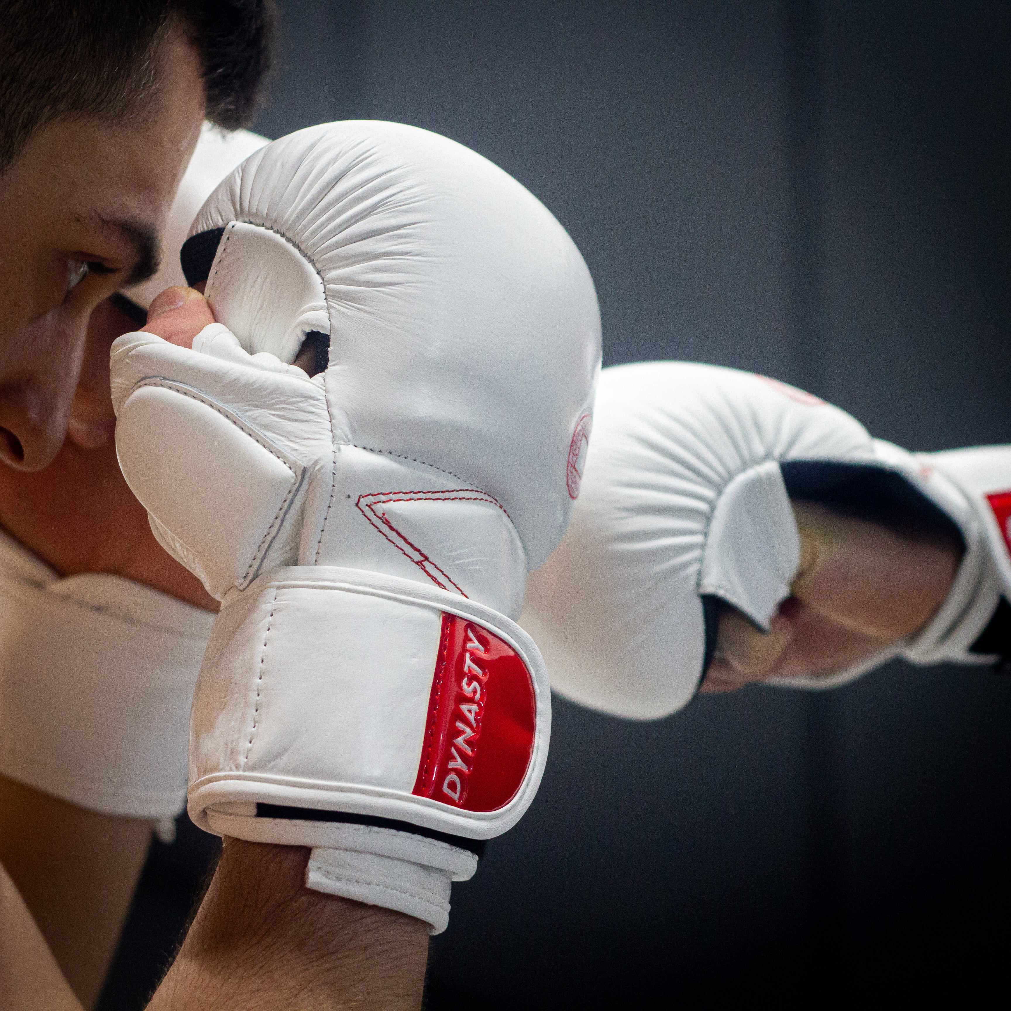 Dynasty Diamond Pro MMA Sparring Gloves (White / Red)-MMA Gloves - Dynasty Clothing MMA