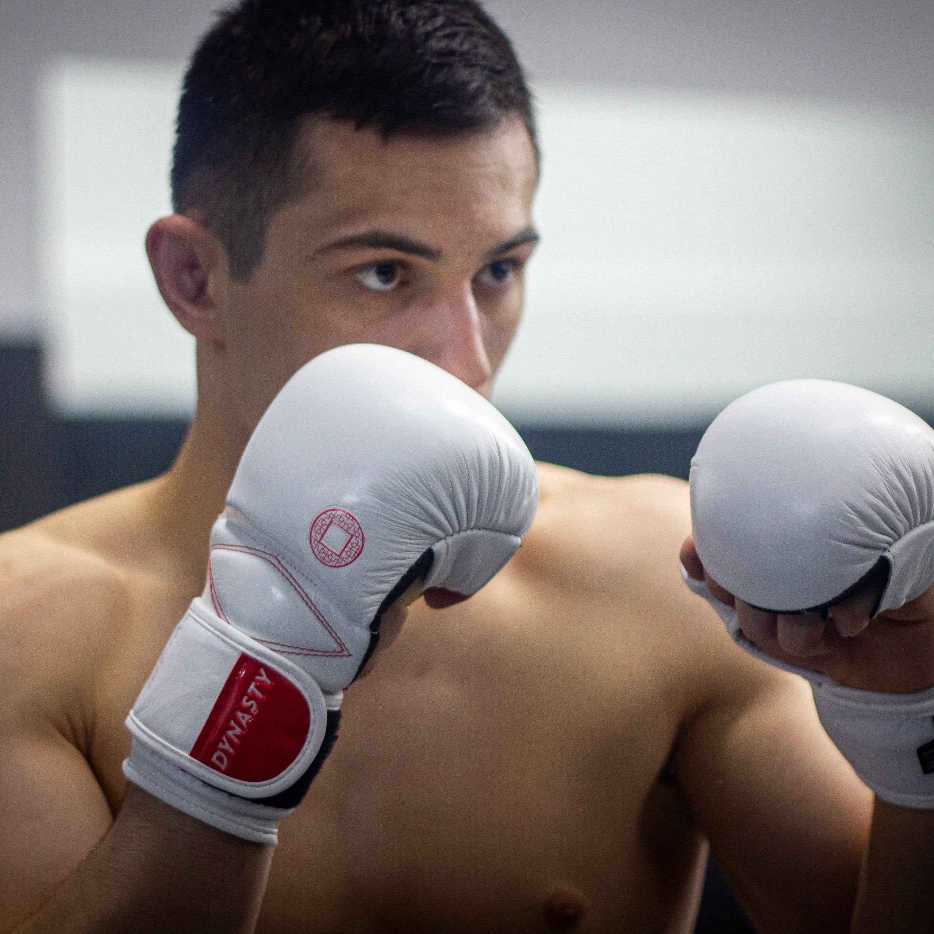 Dynasty Diamond Pro MMA Sparring Gloves (White / Red)-MMA Gloves - Dynasty Clothing MMA