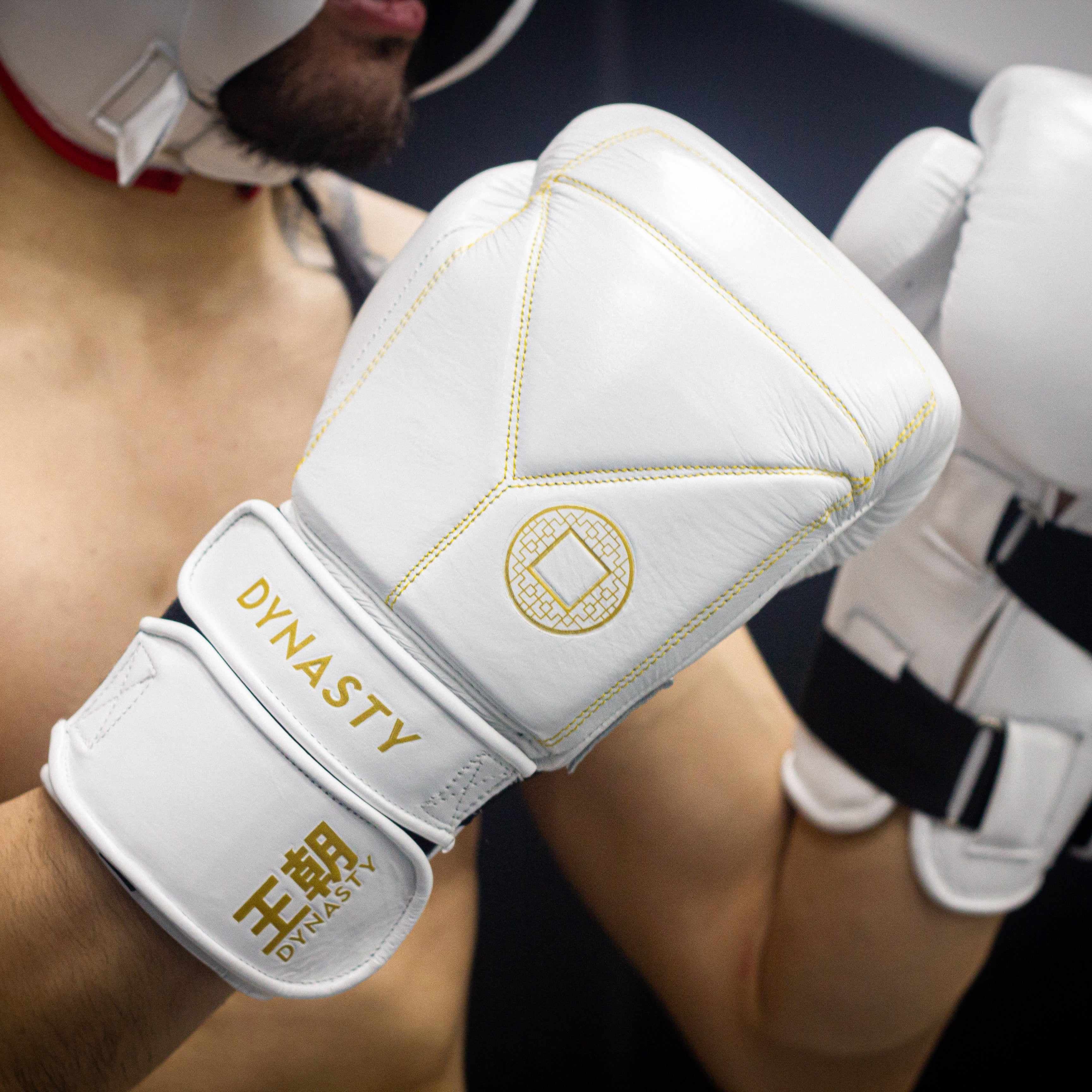 Dynasty Diamond Pro Training Gloves (White / Gold)-Boxing Gloves - Dynasty Clothing MMA