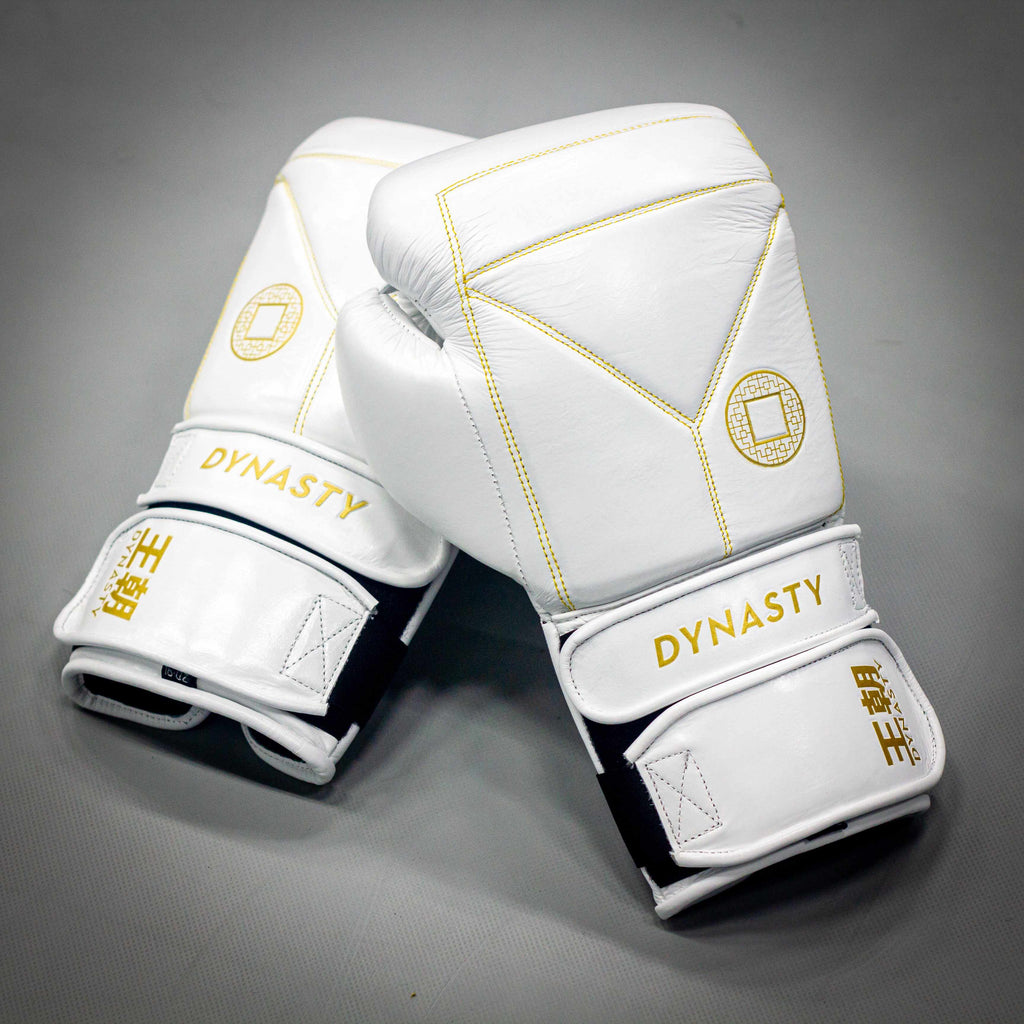 Dynasty Diamond Pro Training Gloves (White / Gold)-Boxing Gloves - Dynasty Clothing MMA
