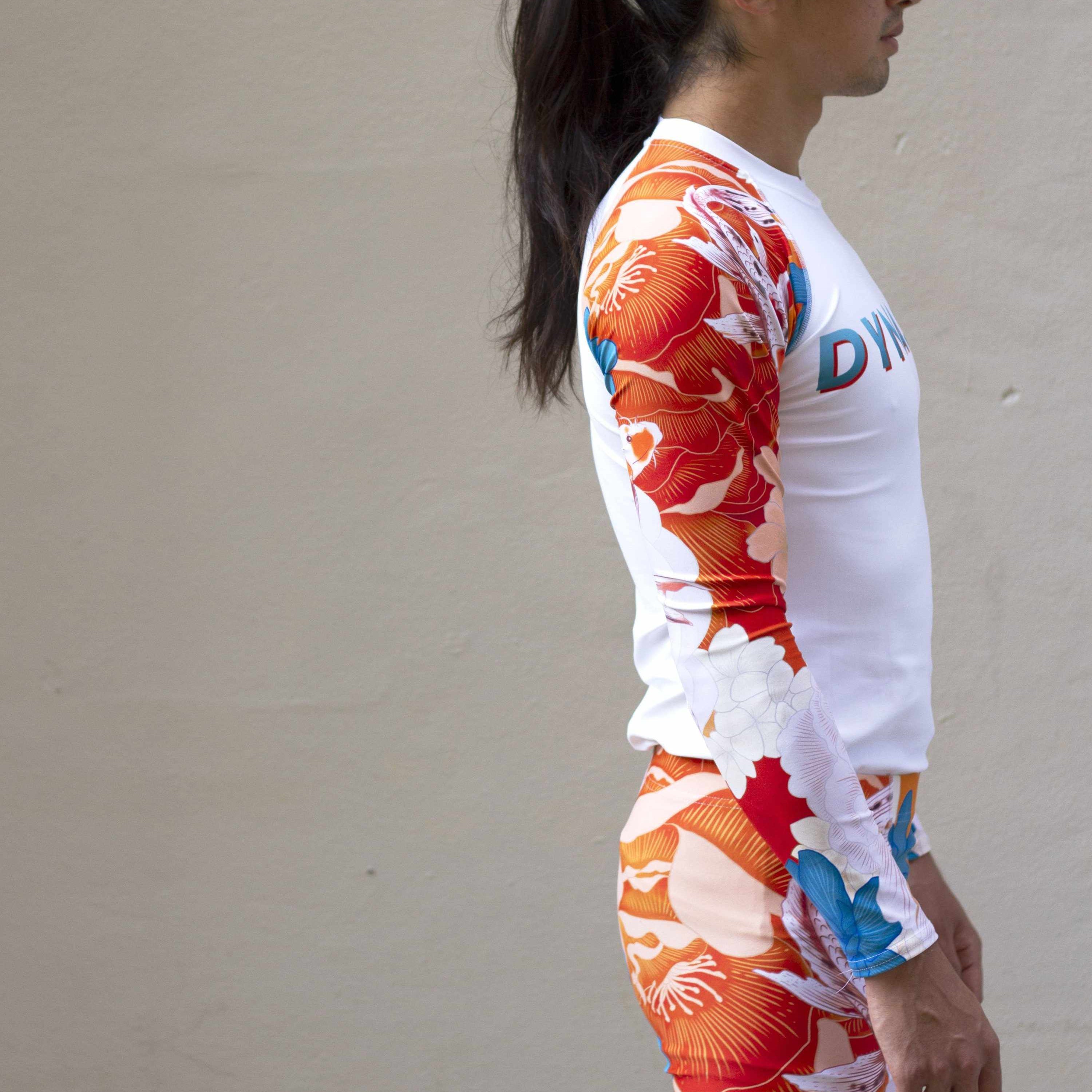 Koi Garden Rash Guard (Teal / Orange)-Rash Guards - Dynasty Clothing MMA