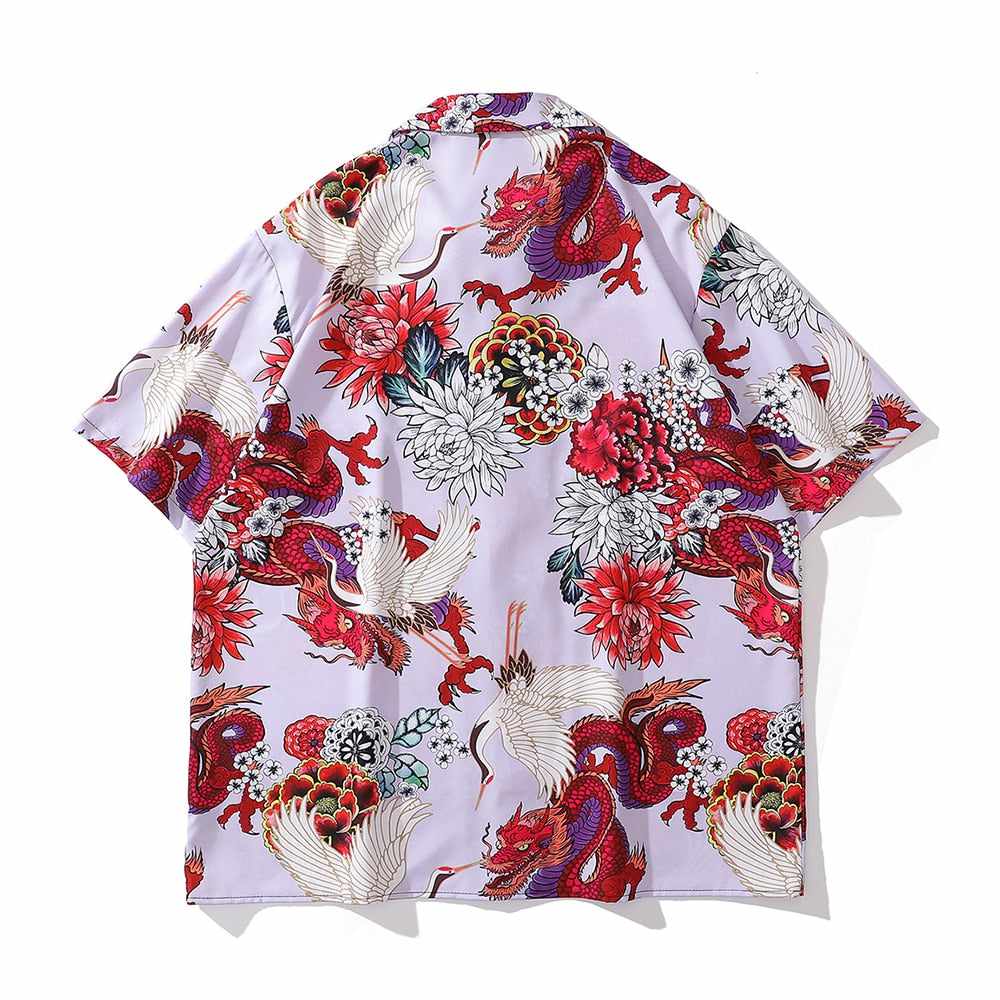 Neo Brawler Firecracker Dragons and Cranes Hawaiian Beach Shirt-Neo Dynasty - Dynasty Clothing MMA