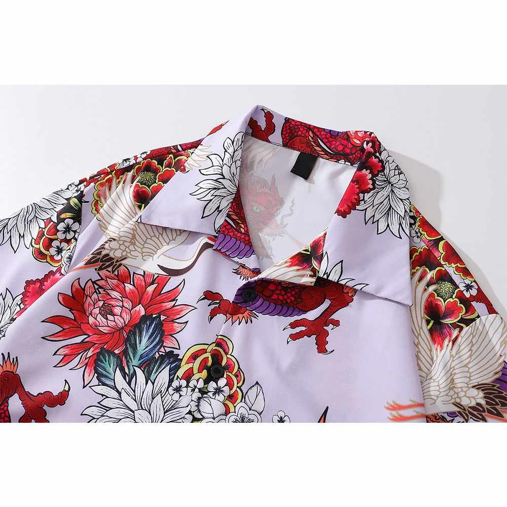 Neo Brawler Firecracker Dragons and Cranes Hawaiian Beach Shirt-Neo Dynasty - Dynasty Clothing MMA