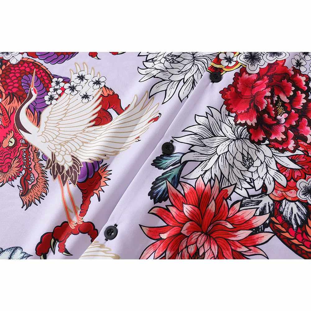 Neo Brawler Firecracker Dragons and Cranes Hawaiian Beach Shirt-Neo Dynasty - Dynasty Clothing MMA