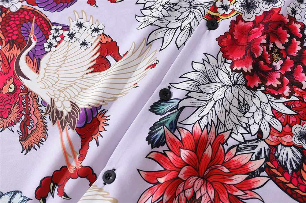 Neo Brawler Firecracker Dragons and Cranes Hawaiian Beach Shirt-Neo Dynasty - Dynasty Clothing MMA