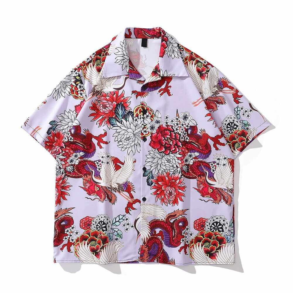 Neo Brawler Firecracker Dragons and Cranes Hawaiian Beach Shirt-Neo Dynasty - Dynasty Clothing MMA