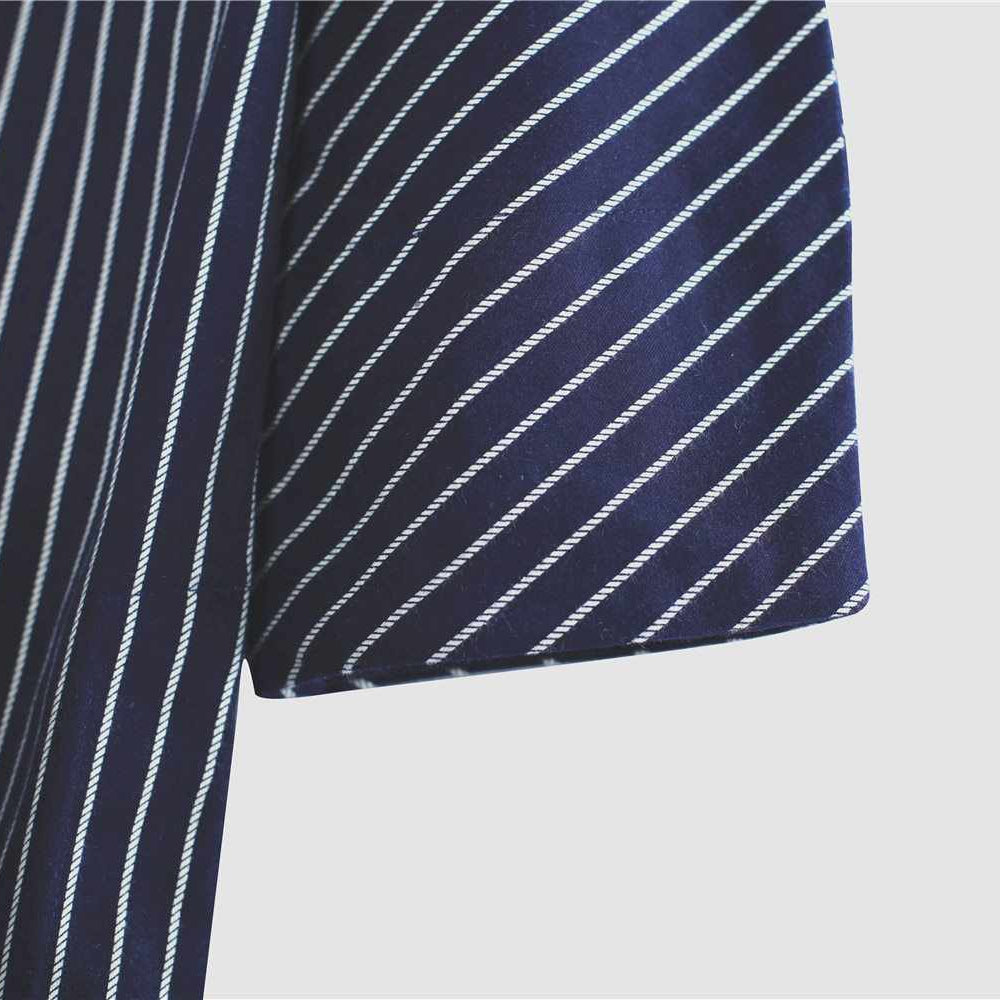 Neo Classic Pinstripe Cheongsam Navy Robe-Neo Dynasty - Dynasty Clothing MMA