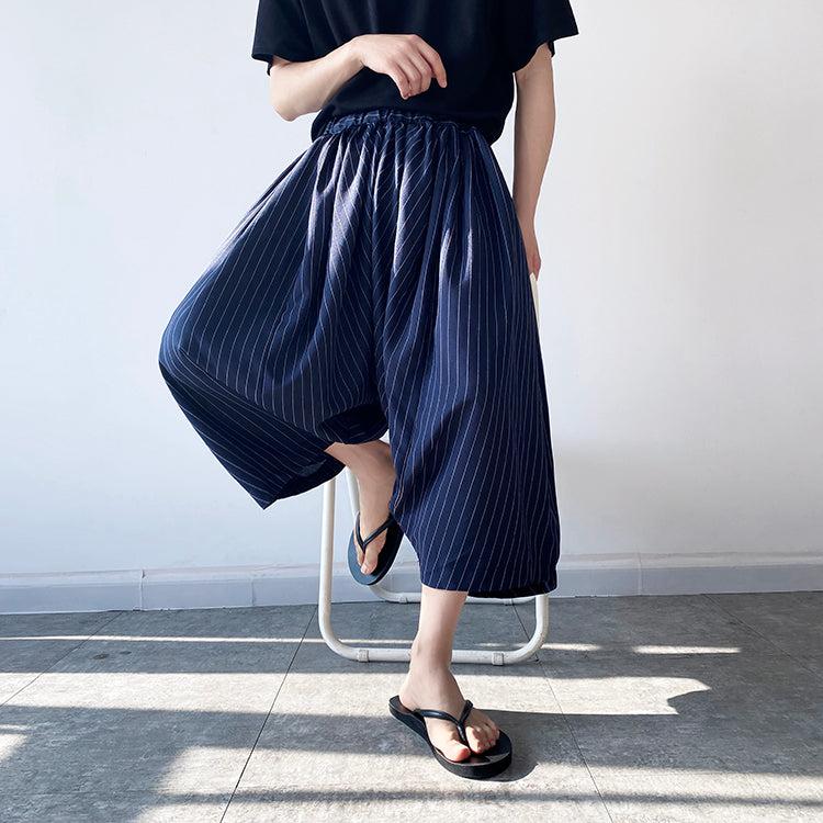 Neo Japan Samurai Hakama Style Pinstripe Skirt Pants (Navy)-Neo Dynasty - Dynasty Clothing MMA