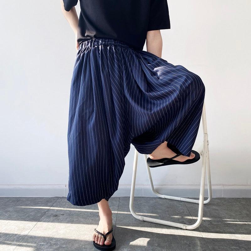 Neo Japan Samurai Hakama Style Pinstripe Skirt Pants (Navy)-Neo Dynasty - Dynasty Clothing MMA