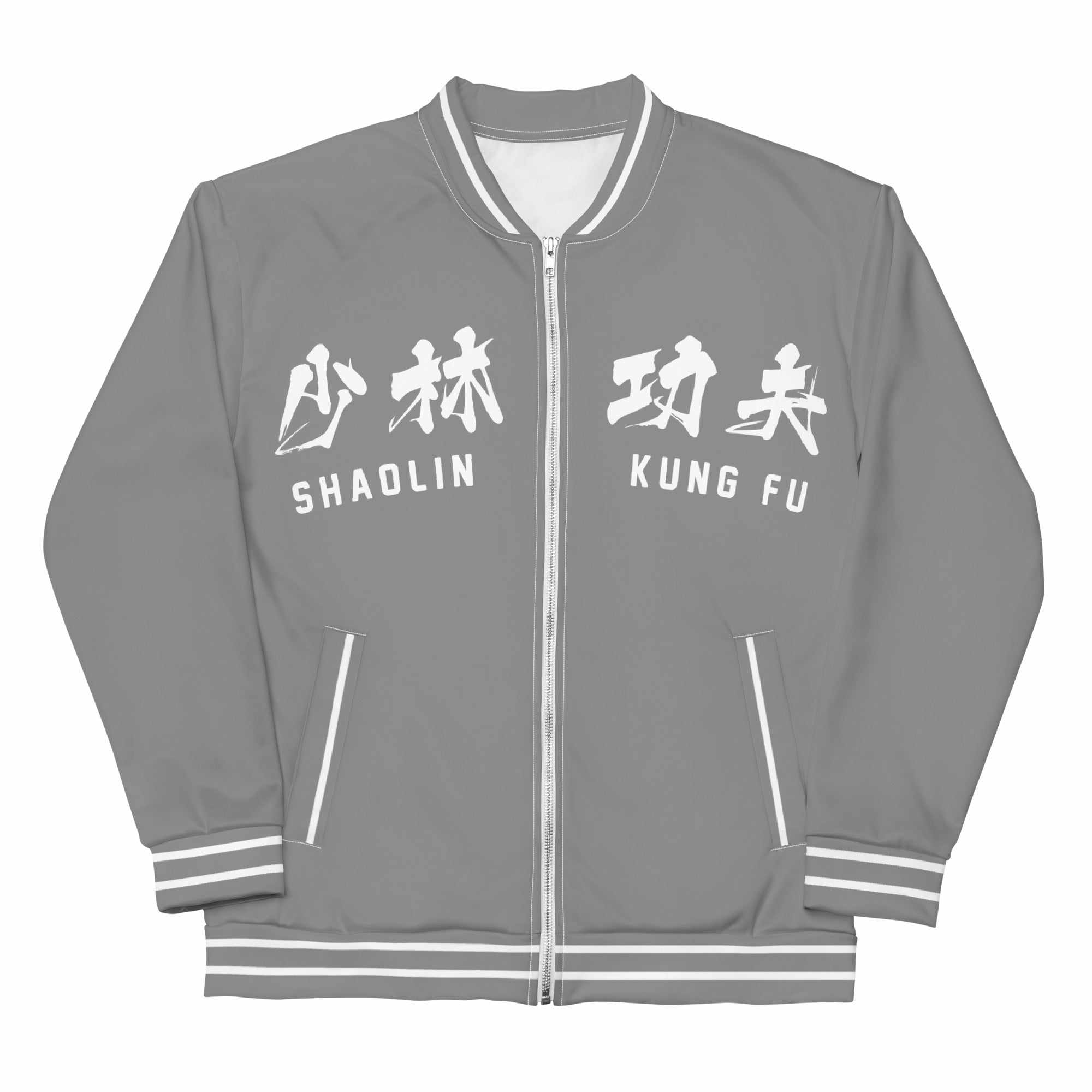少林功夫 Shaolin Kung Fu Bomber Jacket (Grey)-Bomber Jacket - Dynasty Clothing MMA