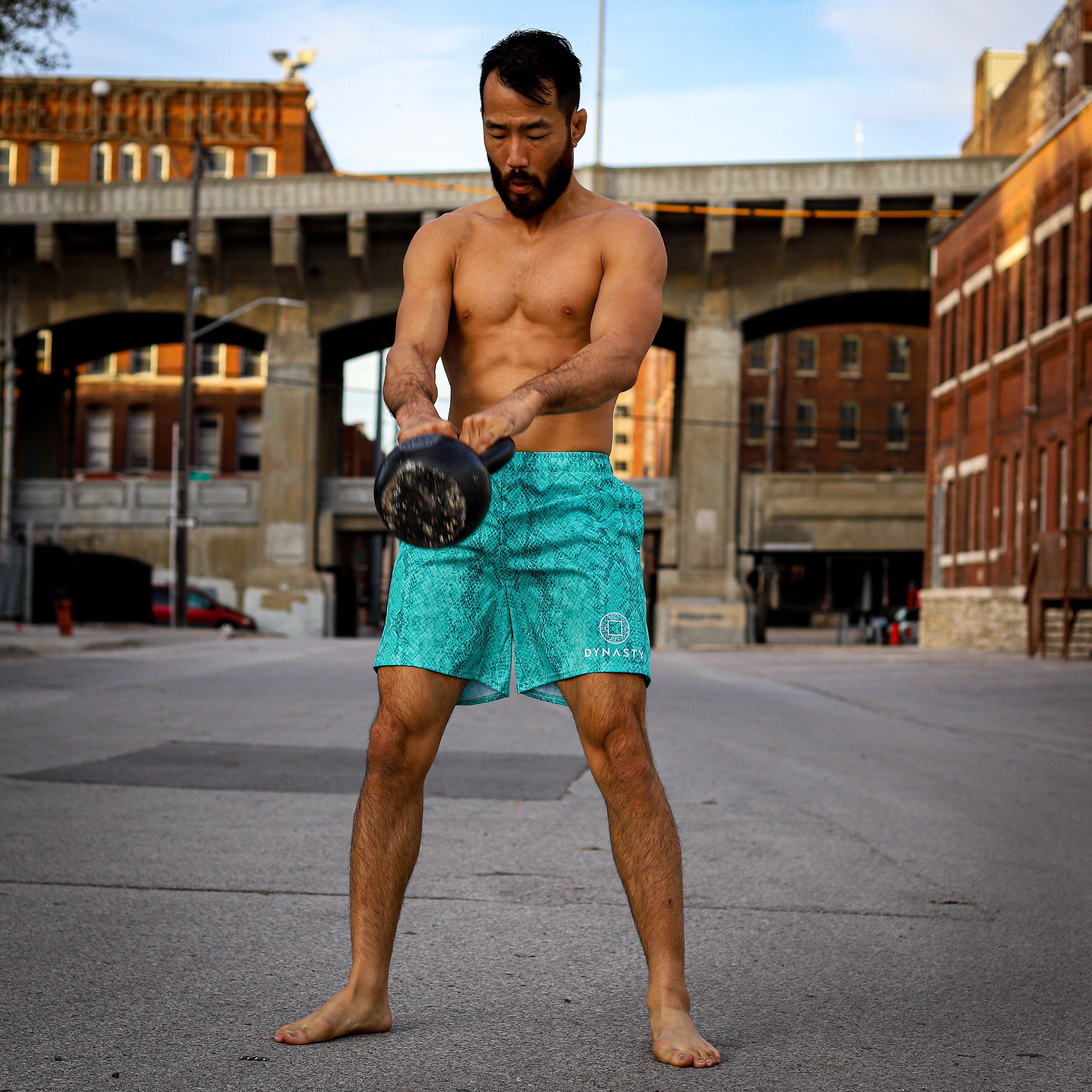 Snake Skin Active Training Workout Shorts (Teal)-Training Shorts - Dynasty Clothing MMA