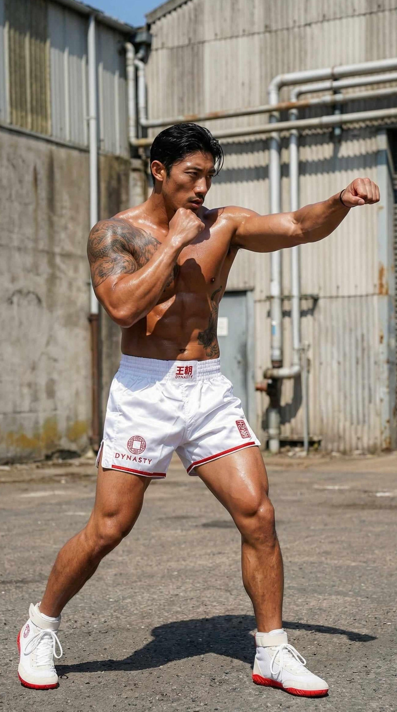 Dynasty Flagship Muay Thai / Sanda Fight Shorts (White)-Muay Thai / Sanda Shorts - Dynasty Clothing MMA