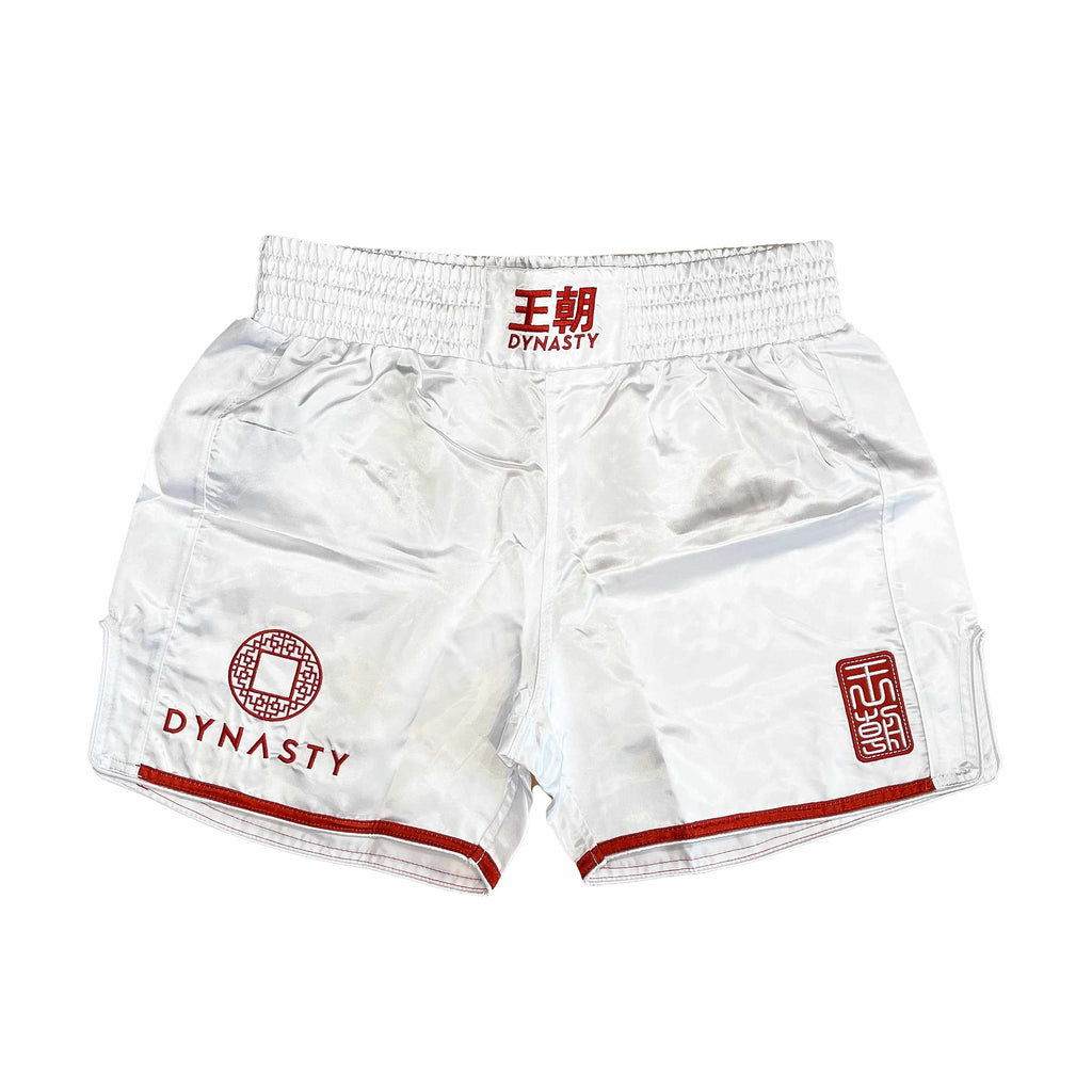 Dynasty Flagship Muay Thai / Sanda Fight Shorts (White)-Muay Thai / Sanda Shorts - Dynasty Clothing MMA