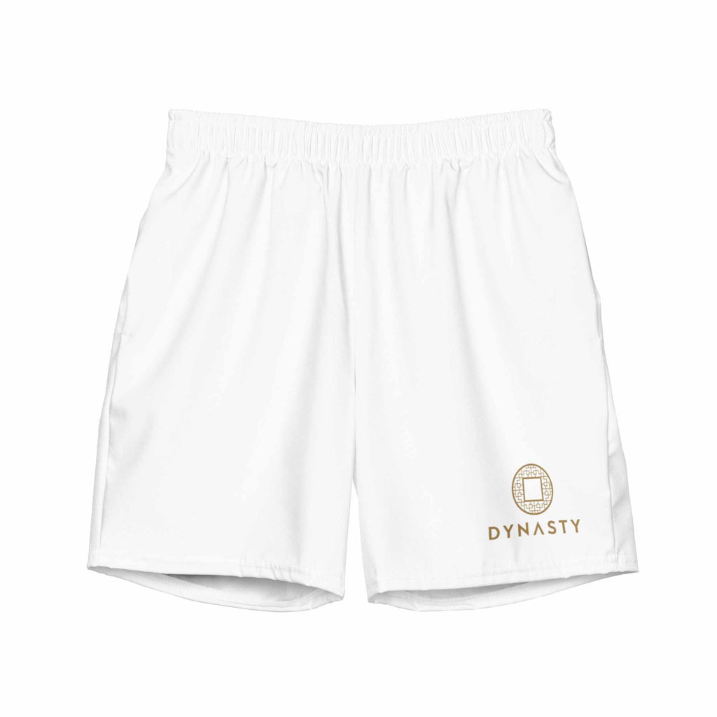 Dynasty Hybrid Emblem Board Shorts (White / Gold)-Hybrid Shorts - Dynasty Clothing MMA