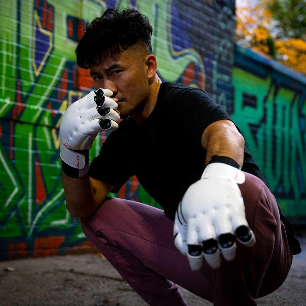 "Enter The Dragon" Old School Kung Fu Combat Gloves (White)-MMA Gloves - Dynasty Clothing MMA
