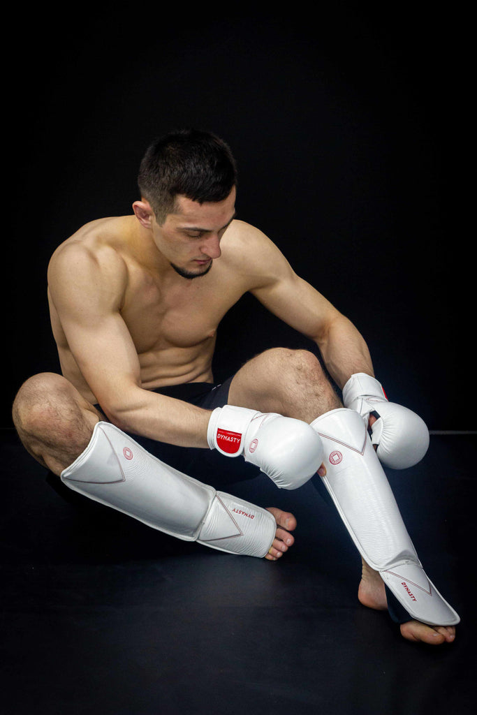 Dynasty Diamond Pro MMA Shin Guards (White / Red)-Striking / Protective Gear - Dynasty Clothing MMA