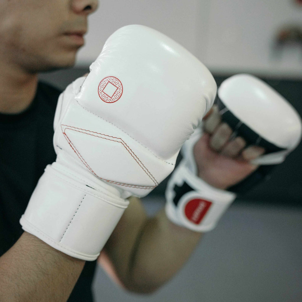 Dynasty Diamond Pro MMA Sparring Gloves (White / Red)-MMA Gloves - Dynasty Clothing MMA