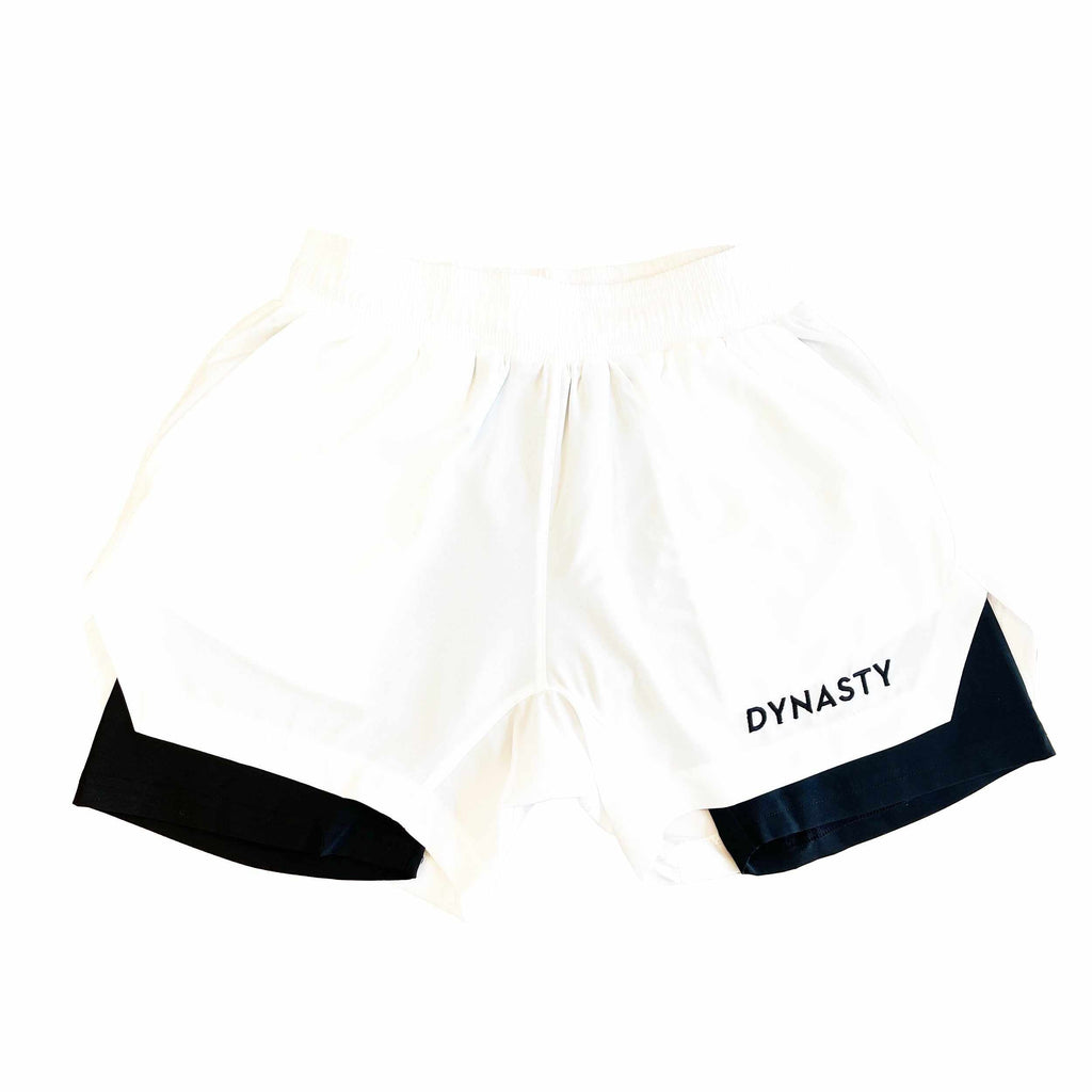 Dynasty Hybrid Pro Training Shorts (White)-Hybrid Shorts - Dynasty Clothing MMA