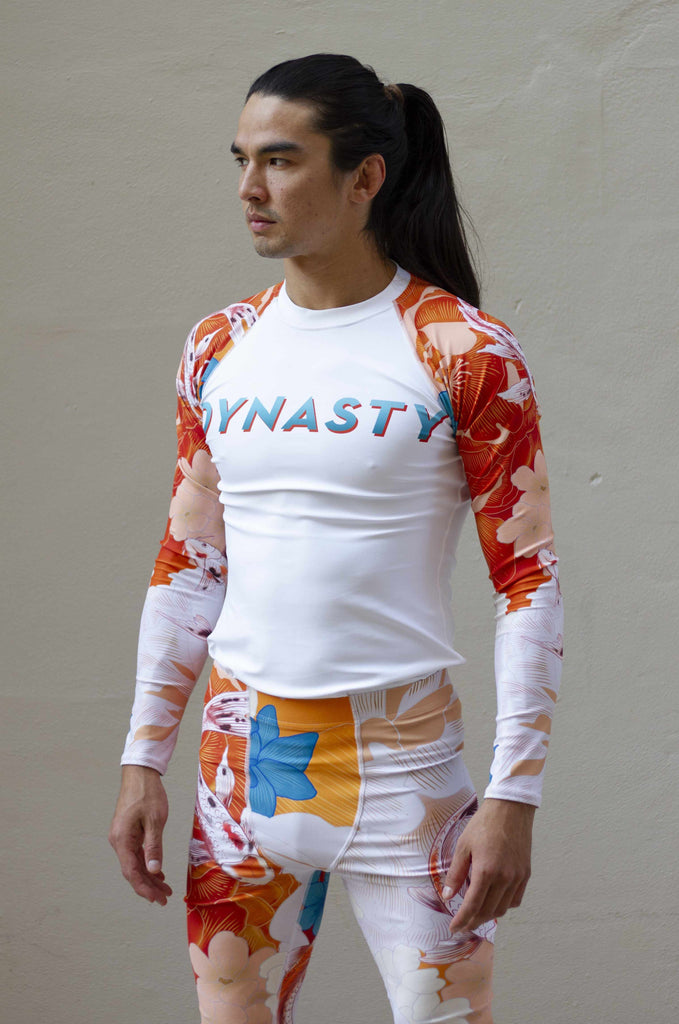 Koi Garden Rash Guard (Teal / Orange)-Rash Guards - Dynasty Clothing MMA
