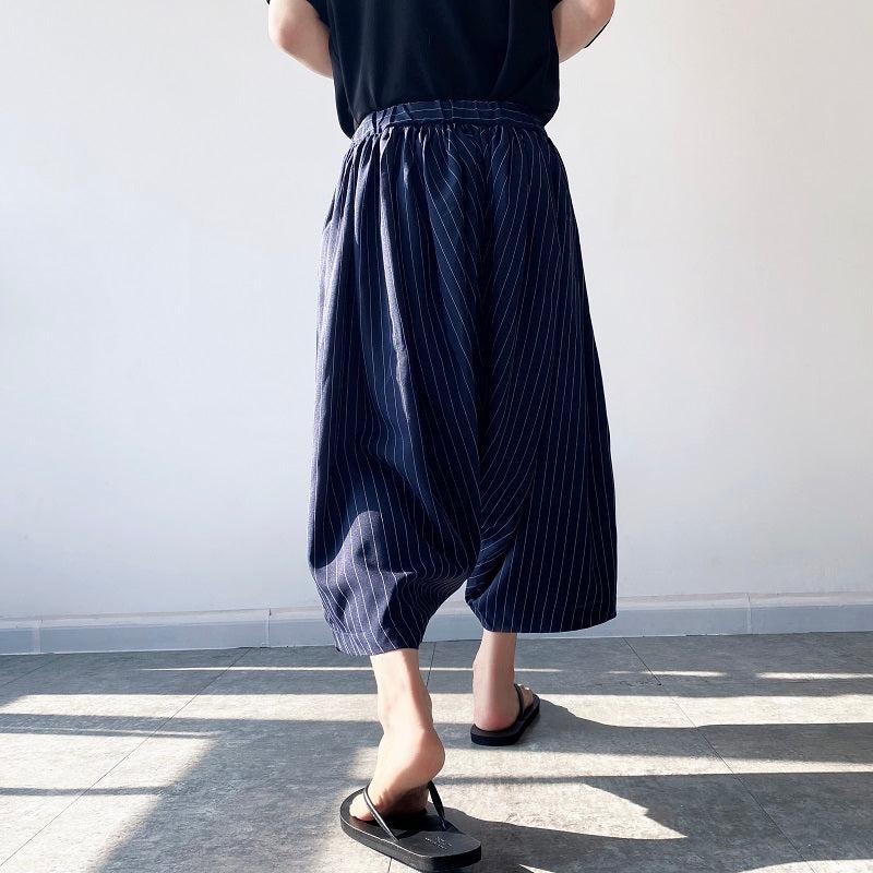 Neo Japan Samurai Hakama Style Pinstripe Skirt Pants (Navy)-Neo Dynasty - Dynasty Clothing MMA