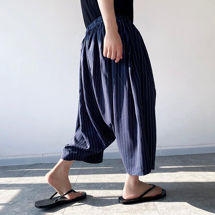 Neo Japan Samurai Hakama Style Pinstripe Skirt Pants (Navy)-Neo Dynasty - Dynasty Clothing MMA